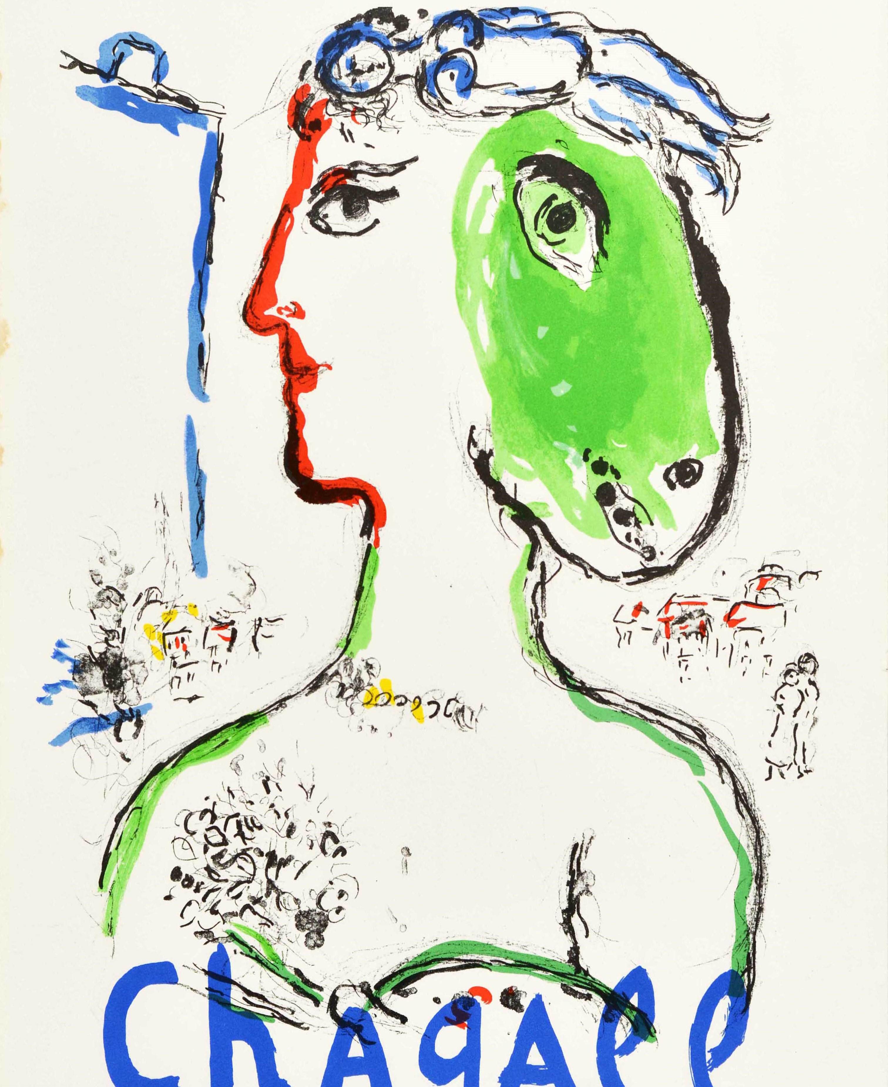 Originalplakat für eine Kunstausstellung im Vintage-Stil - Chagall Galerie Maeght Paris - mit der Darstellung des Künstlers Marc Chagall (1887-1985) mit dem Titel 