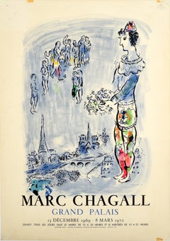 Affiche d'origine d'exposition vintage Marc Chagall Magician Of Paris Grand Palais