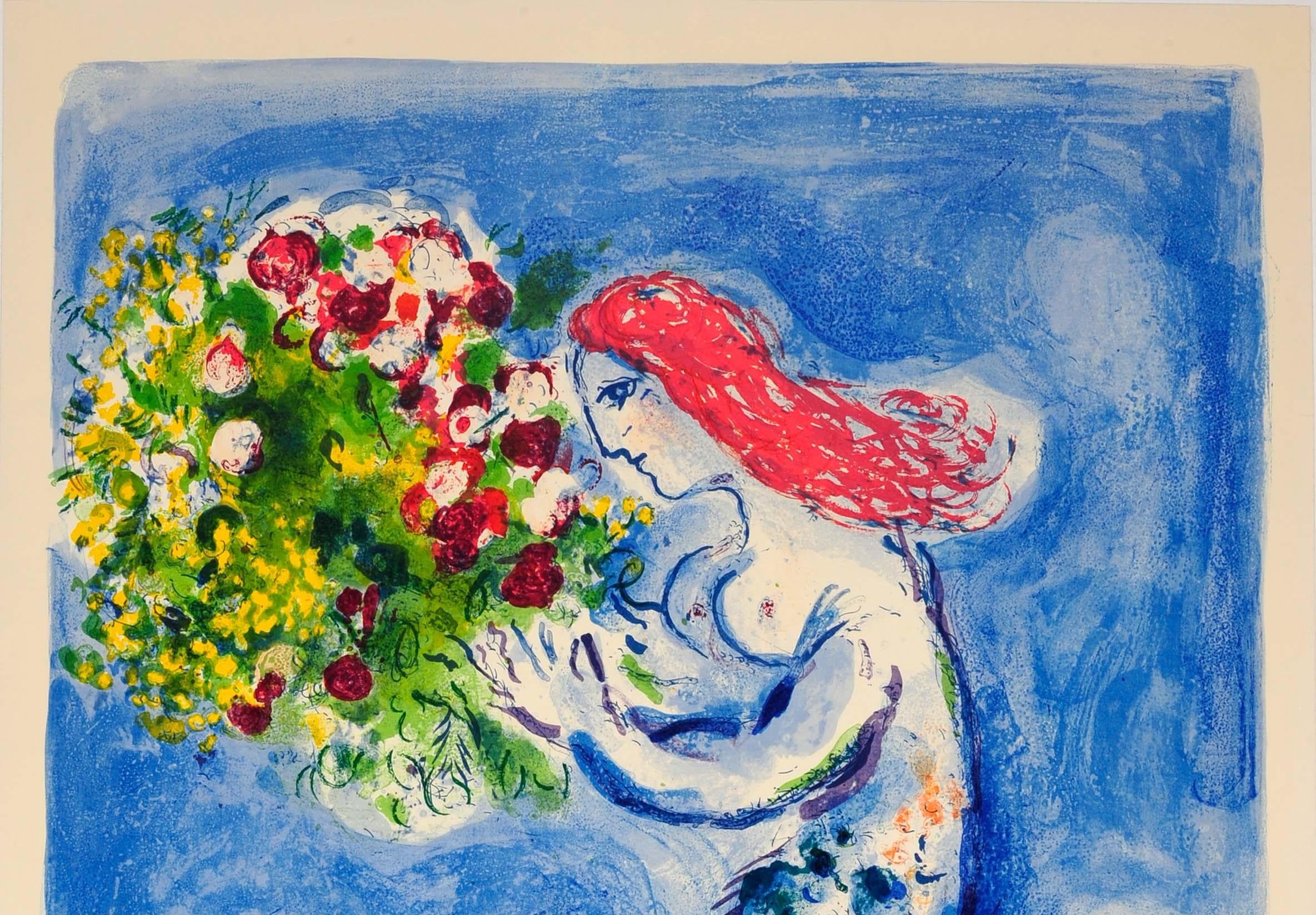 Original Vintage Travel Poster For Nice Soleil Fleurs Marc Chagall Sun Flowers - Print by (after) Marc Chagall