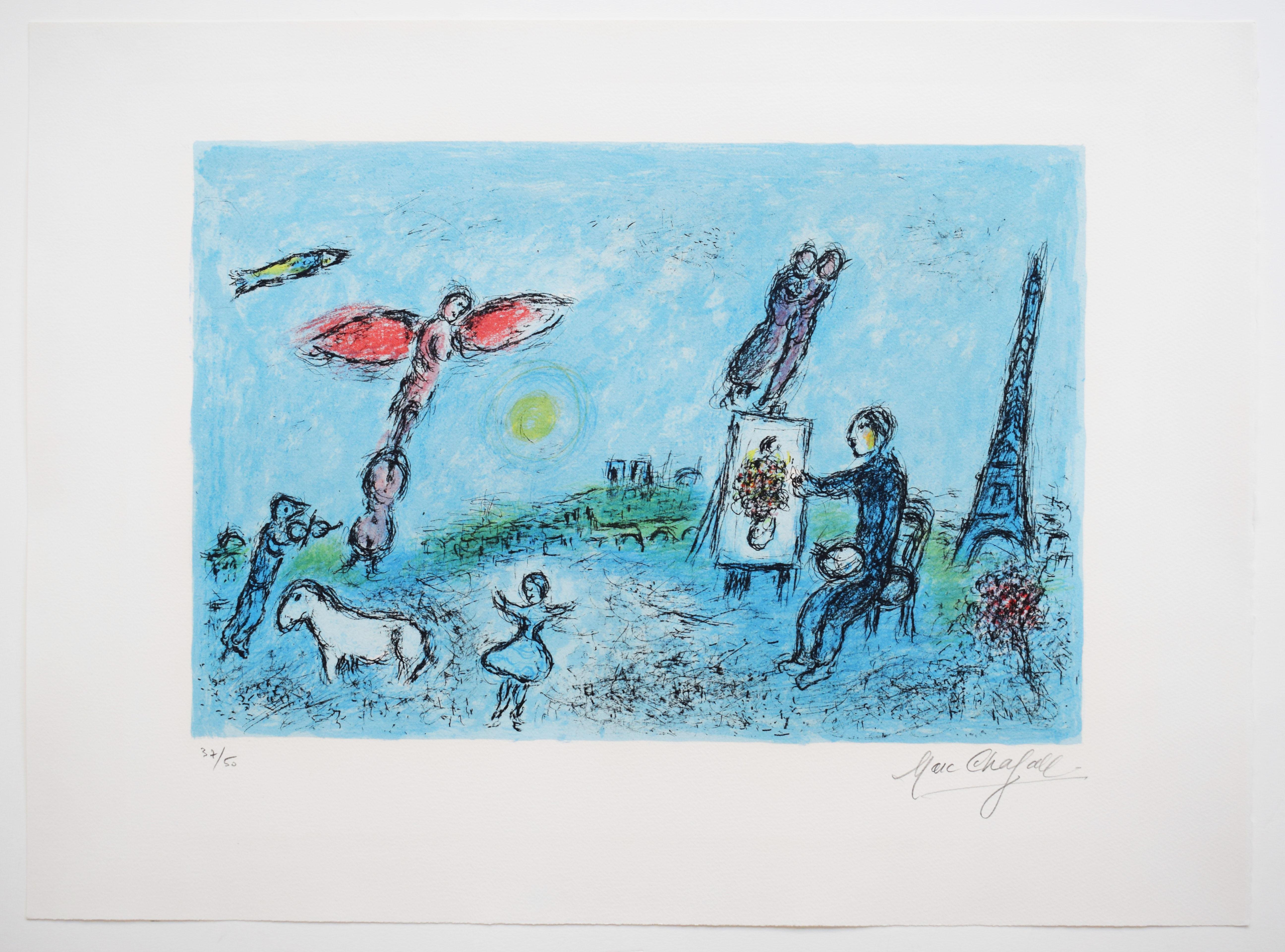 Der Maler und sein Double (2. Zustand) - Russisch-französisches Self-Portrait – Print von Marc Chagall