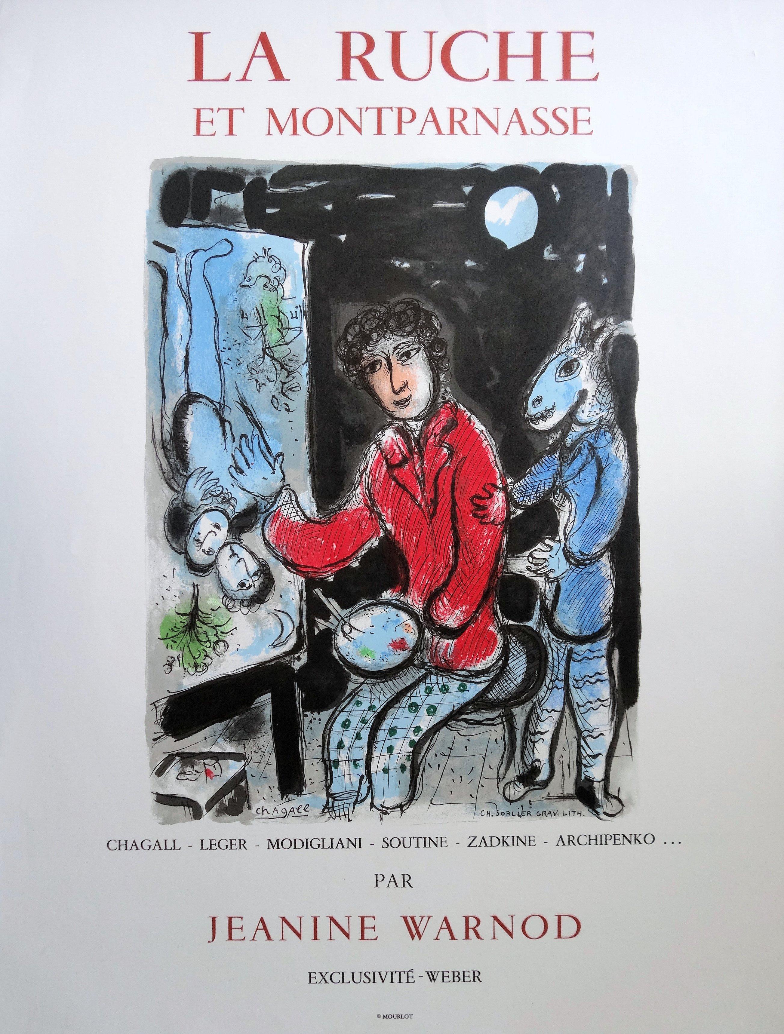 Painter in the Workshop (The Lovers) - Lithograph poster - Mourlot - Print by Marc Chagall