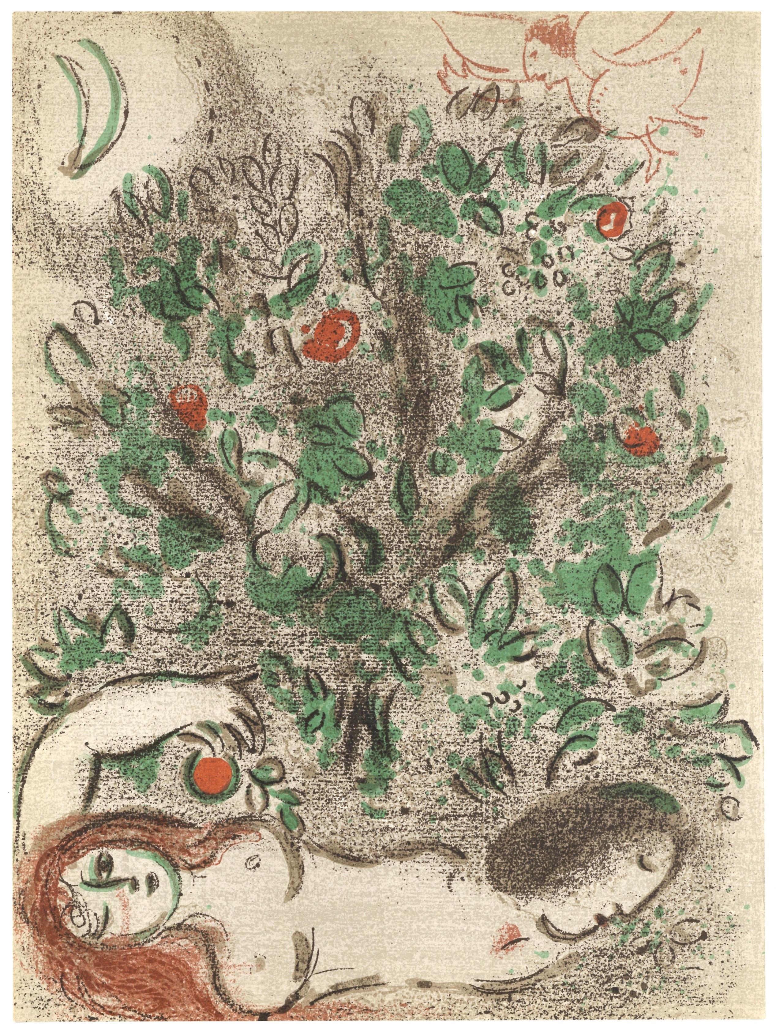 Lithographie auf Vélin des Papeteries du Marais Papier. Papierformat: 14 x 10,25 Zoll. Beschriftung: Unsigniert und nicht nummeriert, wie ausgegeben. Werkverzeichnis Referenzen: Mourlot, Fernand. Chagall, Lithographien II: 1957-1962. André Sauret,