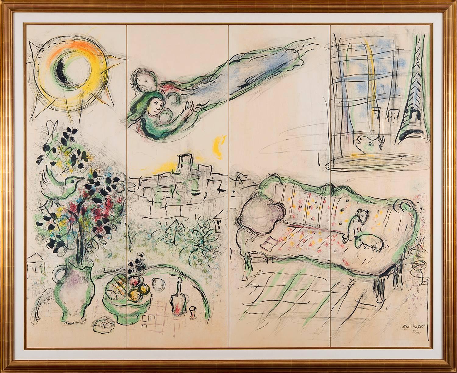 Marc Chagall Figurative Print - Paravent (4 Panel Screen)