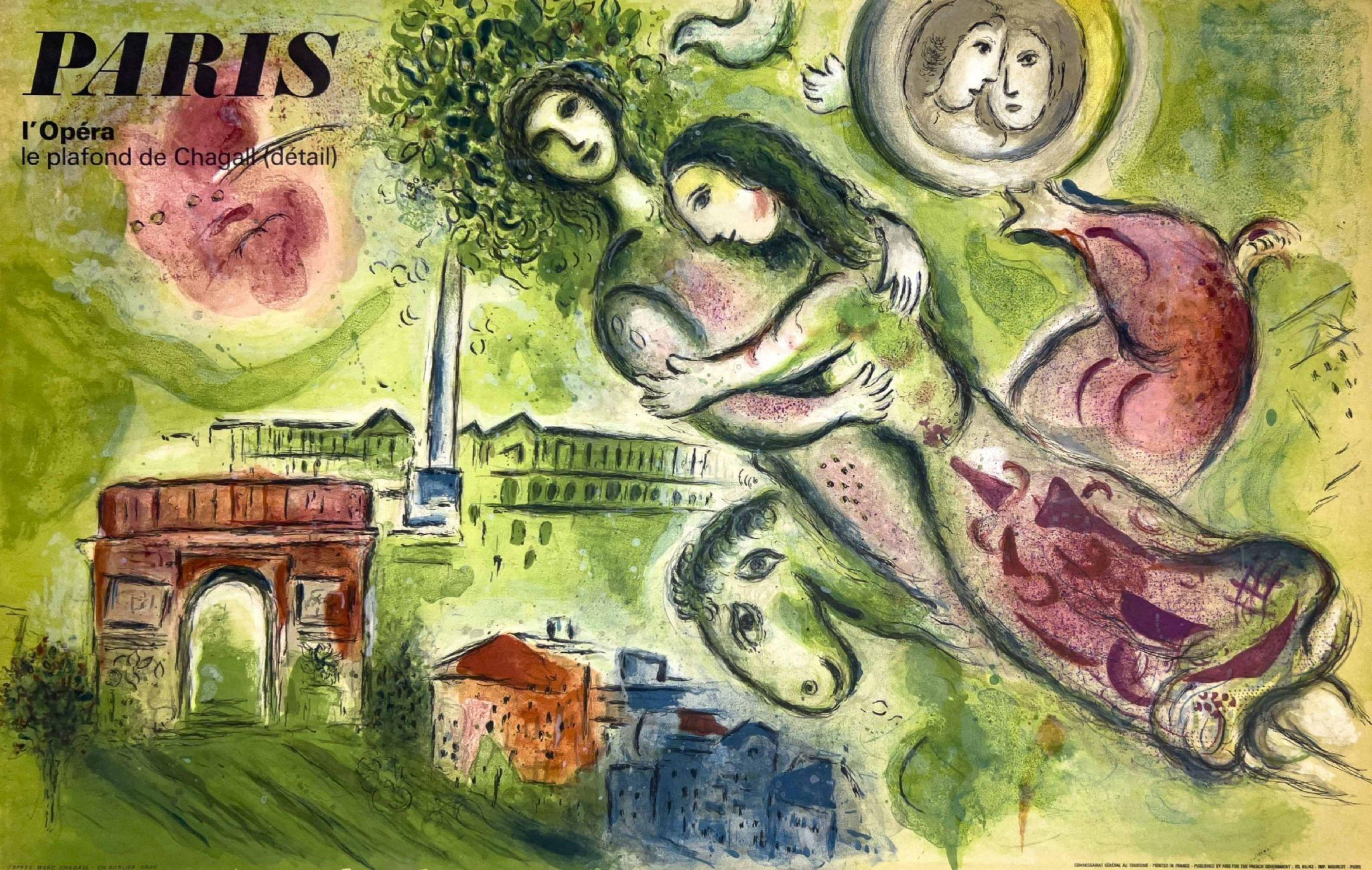 Marc Chagall Figurative Print – Paris L' Opera Le Plafond Romeo und Juliet Place de la Concorde Lt Ed Lithographie, Paris