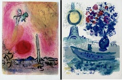 Paris - Two Original Lithographs - Rare Proof W/ Wide Margins