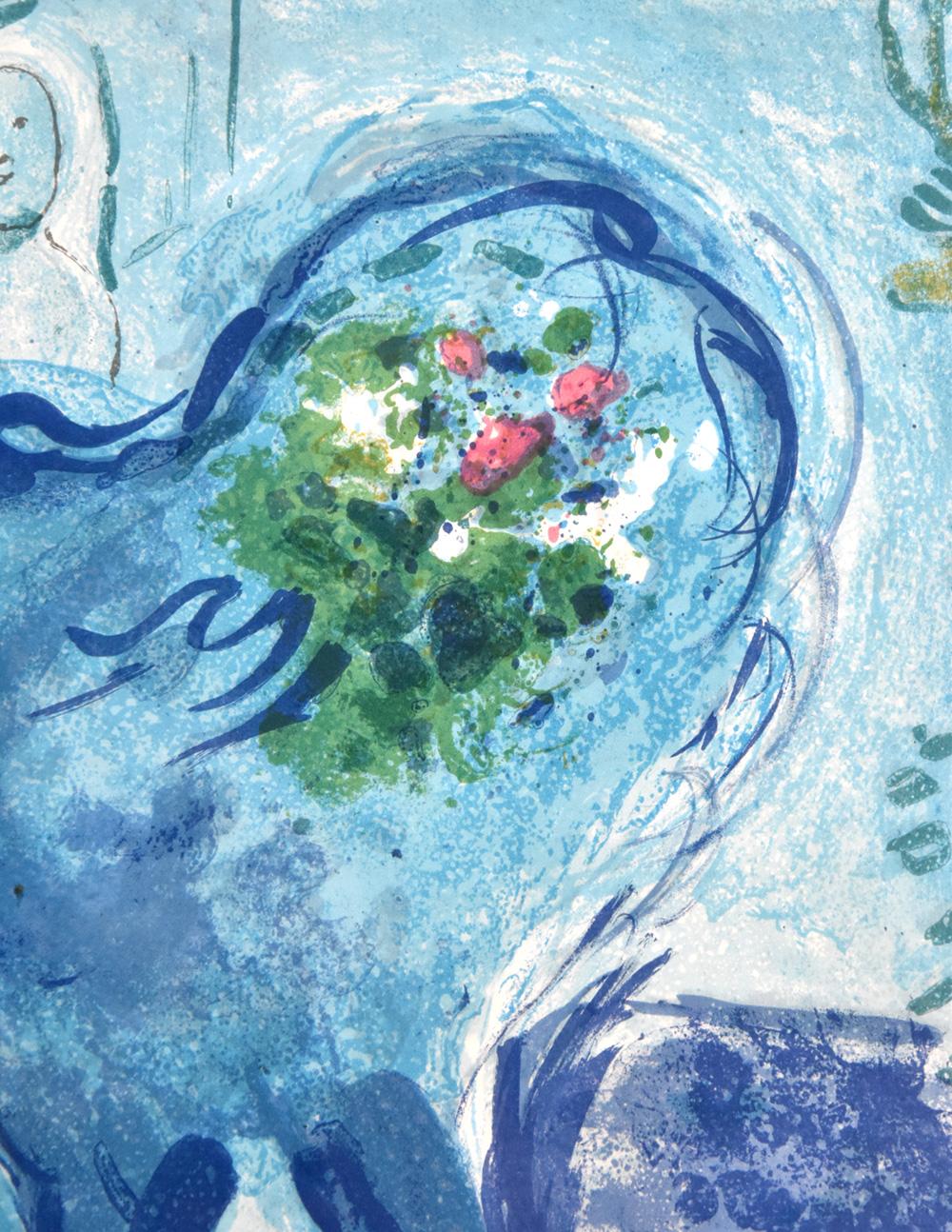 Paysage au coq (Landscape with Rooster), 1958 - Blue Figurative Print by Marc Chagall