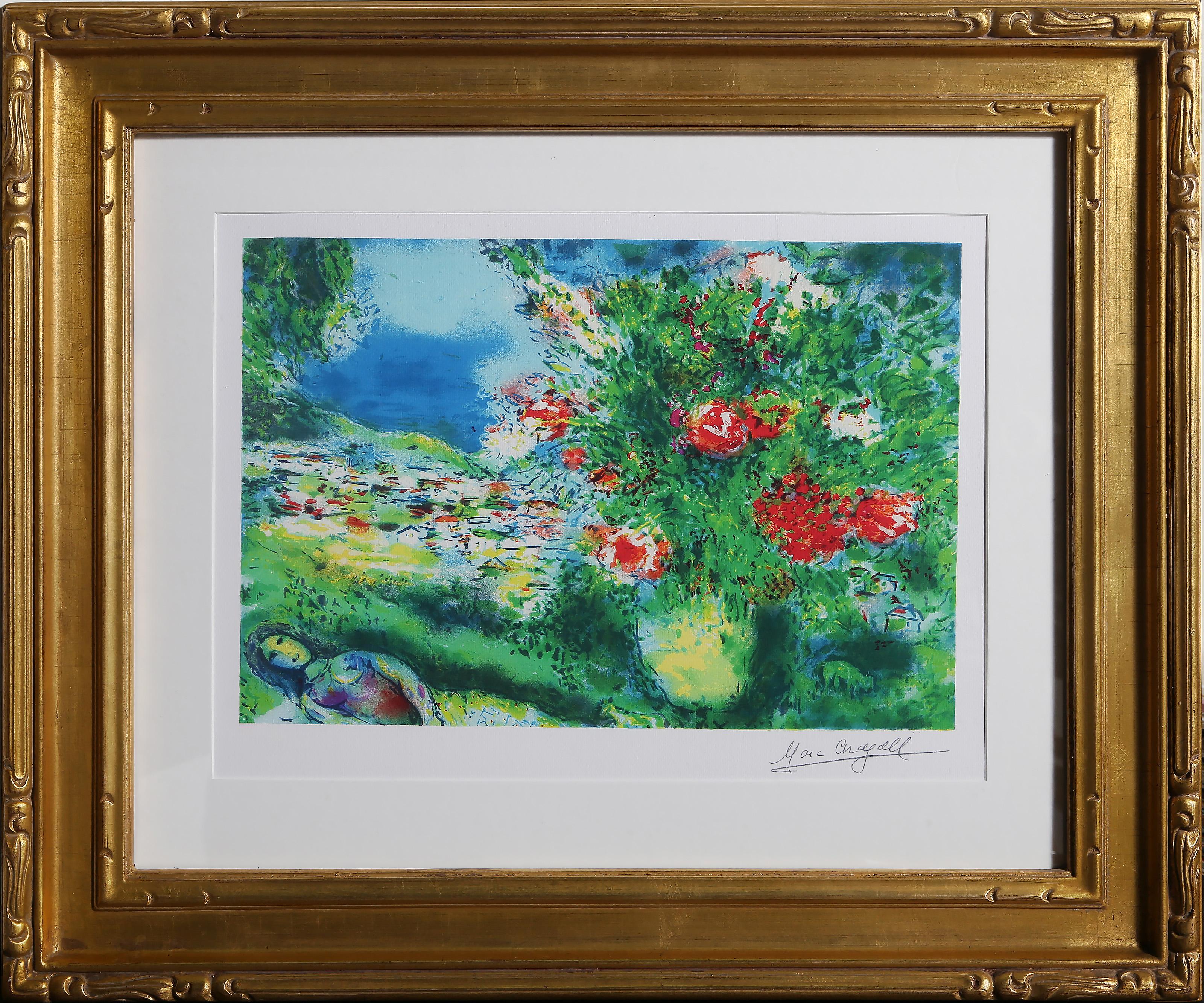  Marc Chagall, After, Russian (1887 - 1985) -  Paysage, Medium:  Giclee, facsimile signed, Edition:  375, Image Size:  12.5 x 18.25 inches, Frame Size:  26 x 31 inches, Publisher:  Leon Amiel 