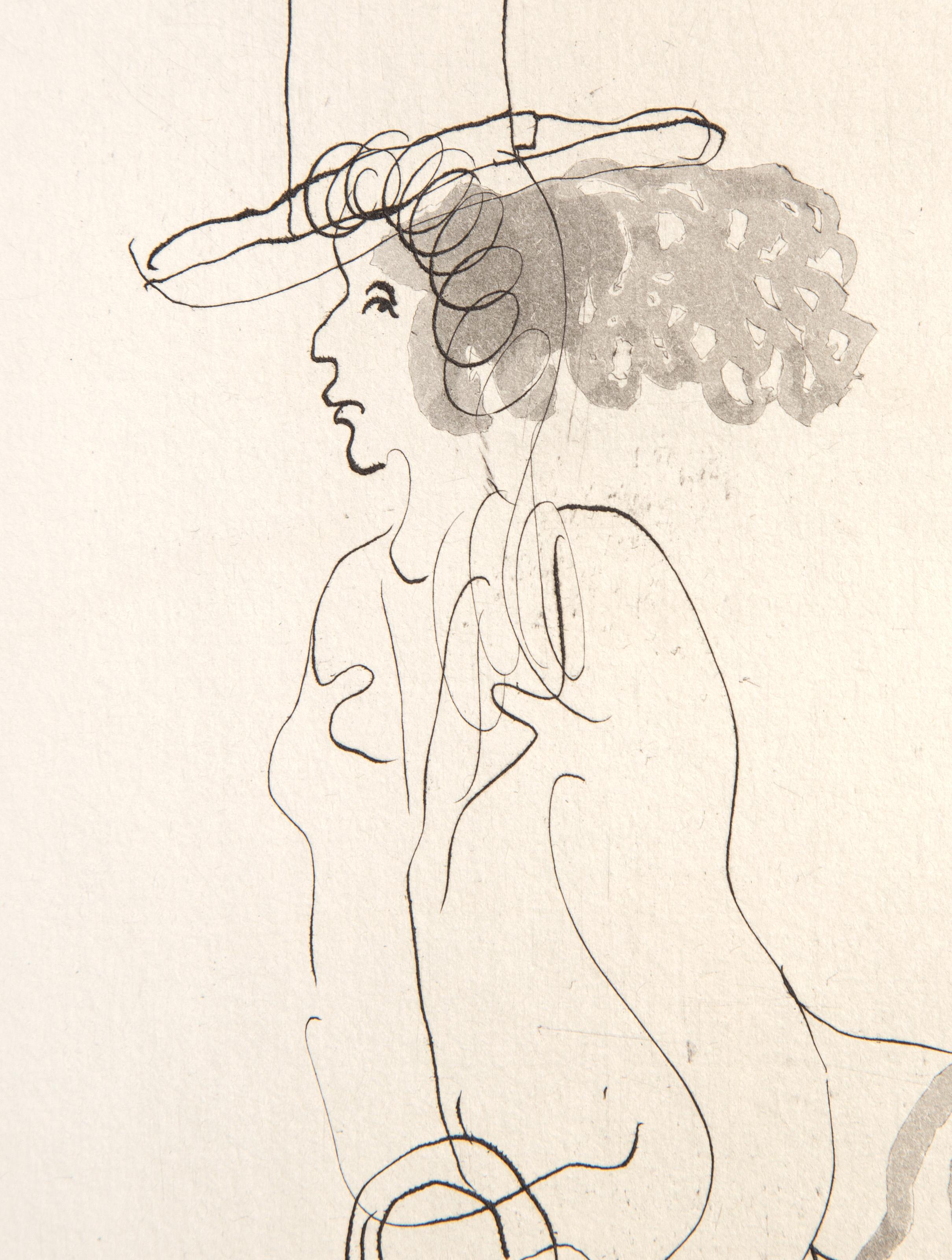 Pierrot avec Parapluie, Surrealist Etching by Marc Chagall For Sale 1