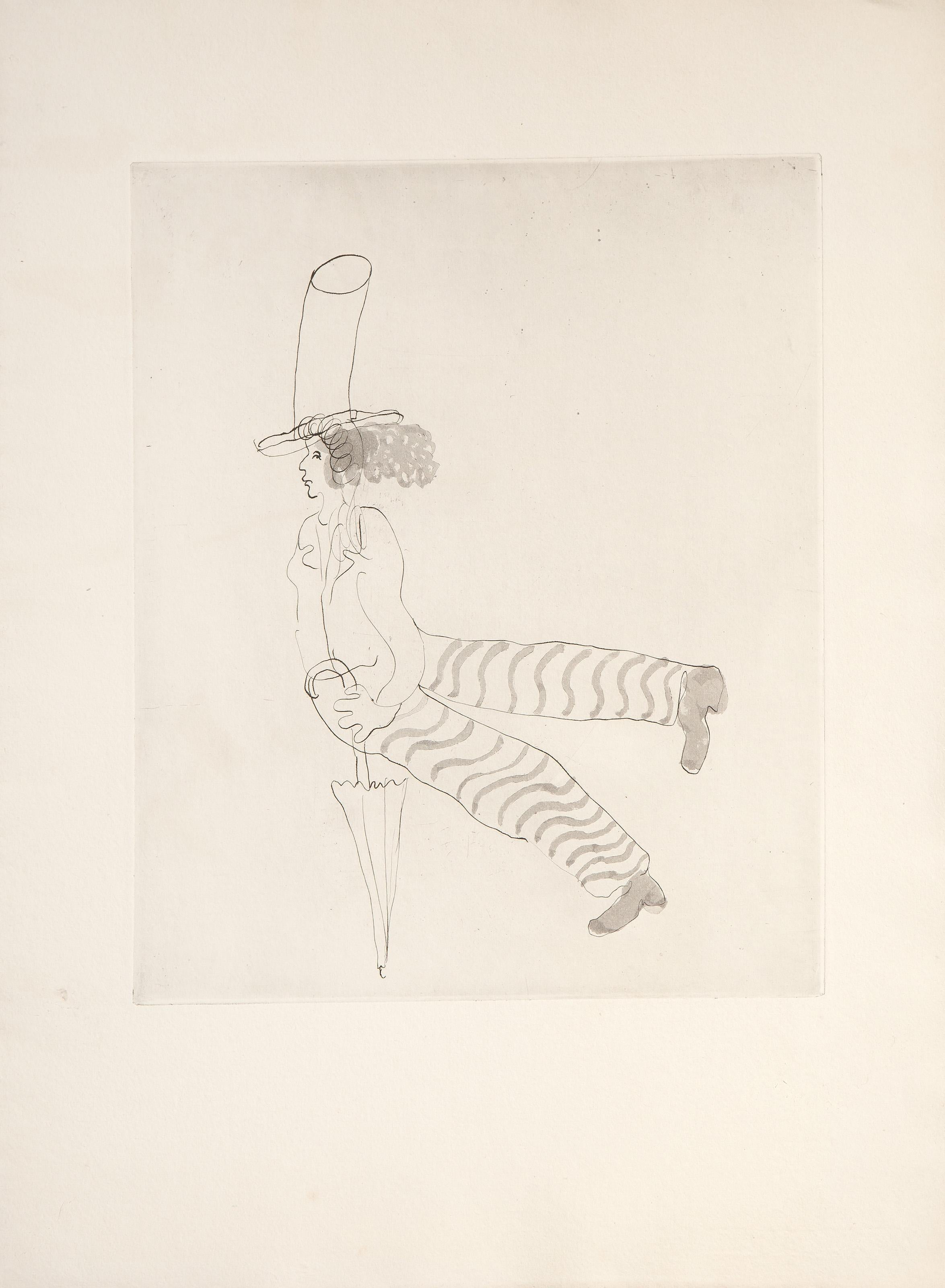 Pierrot avec Parapluie, Surrealist Etching by Marc Chagall For Sale 3