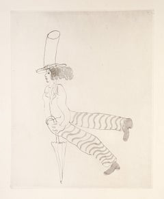 Pierrot avec Parapluie, Surrealist Etching by Marc Chagall