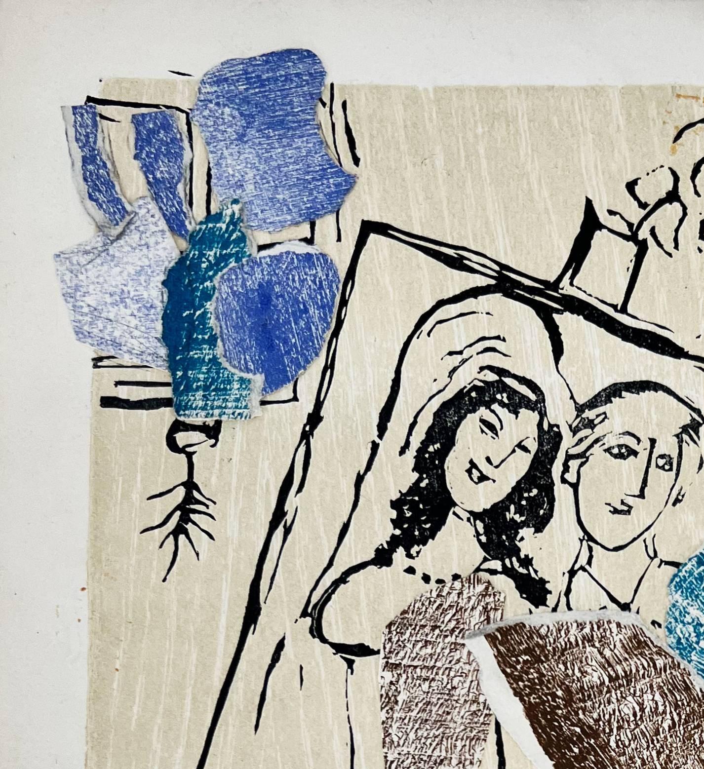Marc Chagall (1887-1985) - Poèmes, Planche XXI (collage enhanced)

Collage, woodcut print from 1968.

Trial proof - unique work.

Dimensions of sheet: 32.5 x 25 cm

Dimensions in frame: 53.2 x 43.2 cm

Publisher: Cramer Éditeur, Geneva.

Printer: