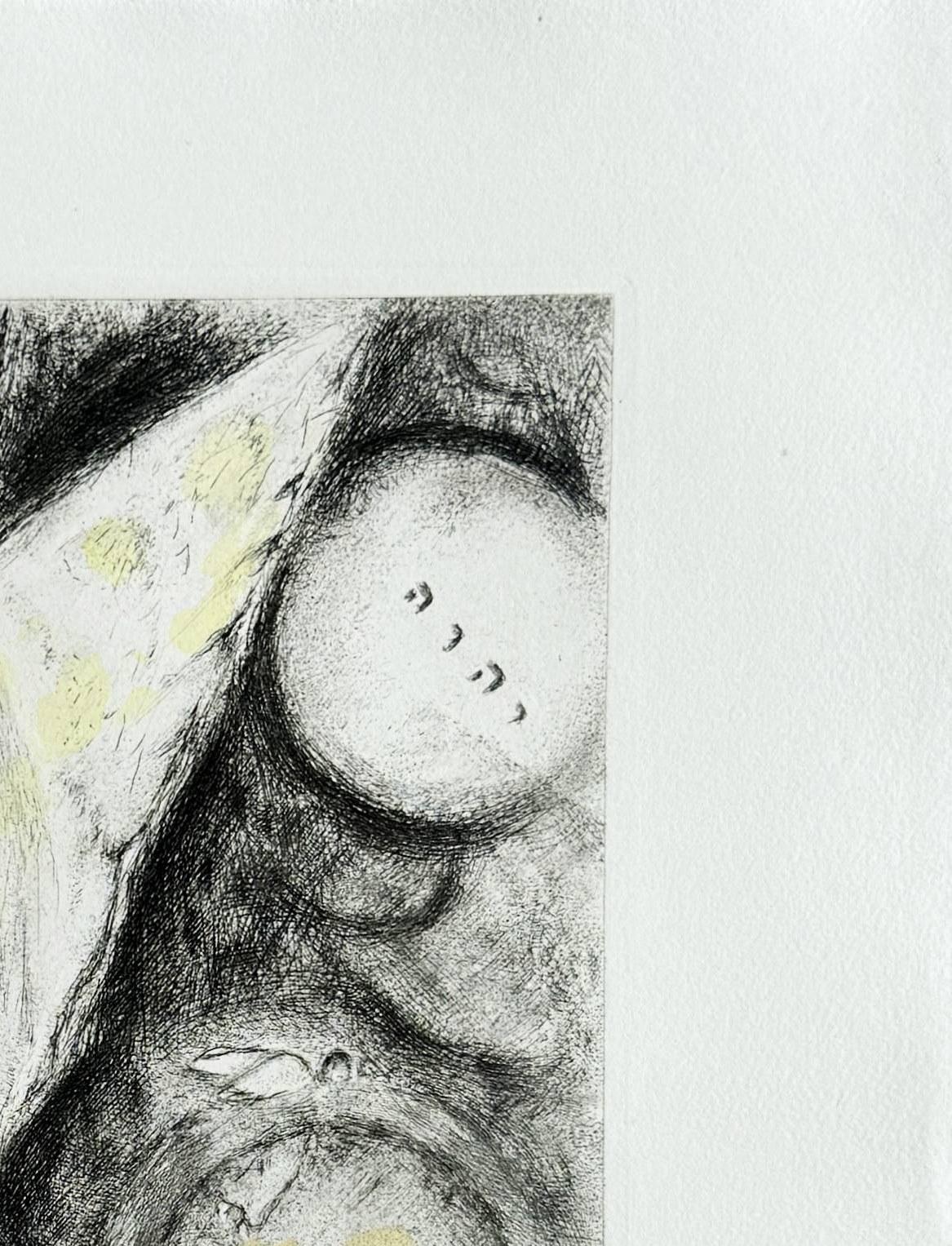 Marc Chagall (1887-1985) - Promise to Jerusalem

Etching and watercolour from 1956.

The edition of 100 on Arches paper.

Dimensions of work: 52 x 37.5 cm.

Hand signed.

Publisher: Tériade, Paris.

Reference: Cramer 30.

The work is in Excellent