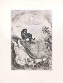 Prophet, der von einem Löwen getötet wurde – Radierung von Marc Chagall – 1956