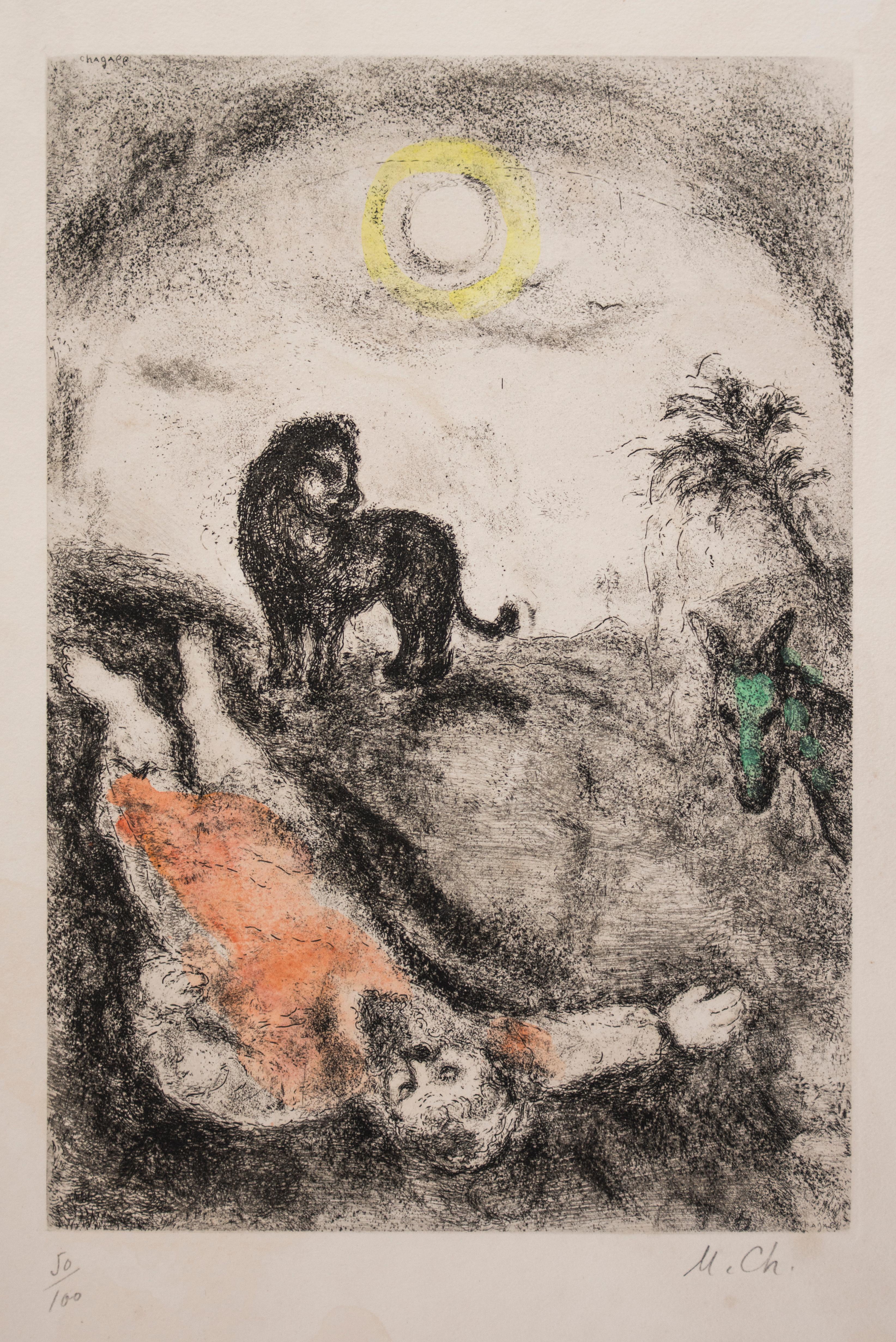 Marc Chagall Print - Prophet Killed by a Lion - Original Color Etching - 1956