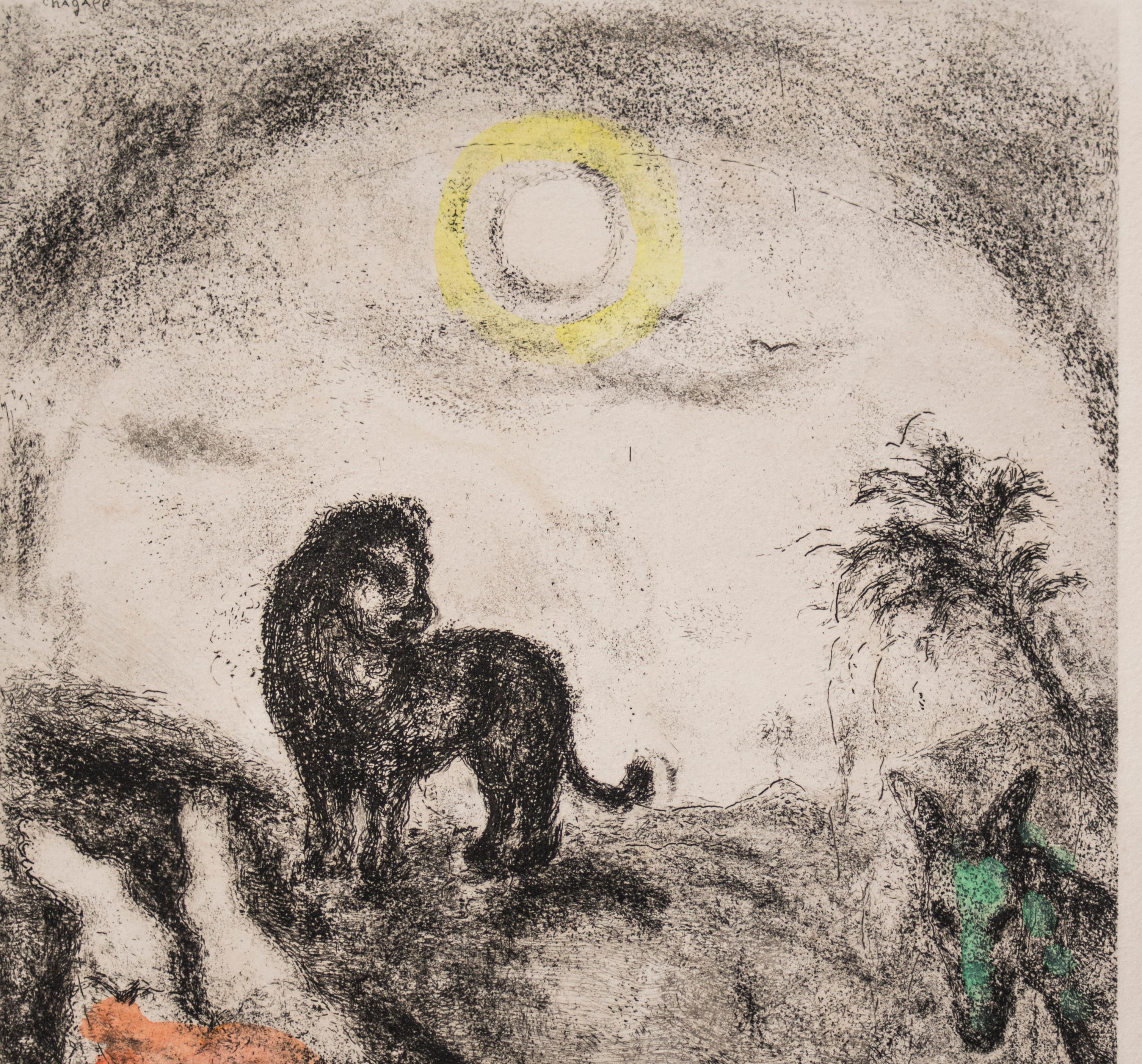 Prophet Killed by a Lion - Original Color Etching - 1956 - Print by Marc Chagall