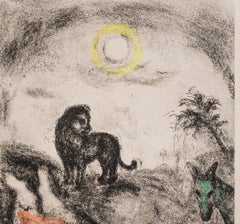 Le prophète tué par un lion - Gravure couleur originale - 1956