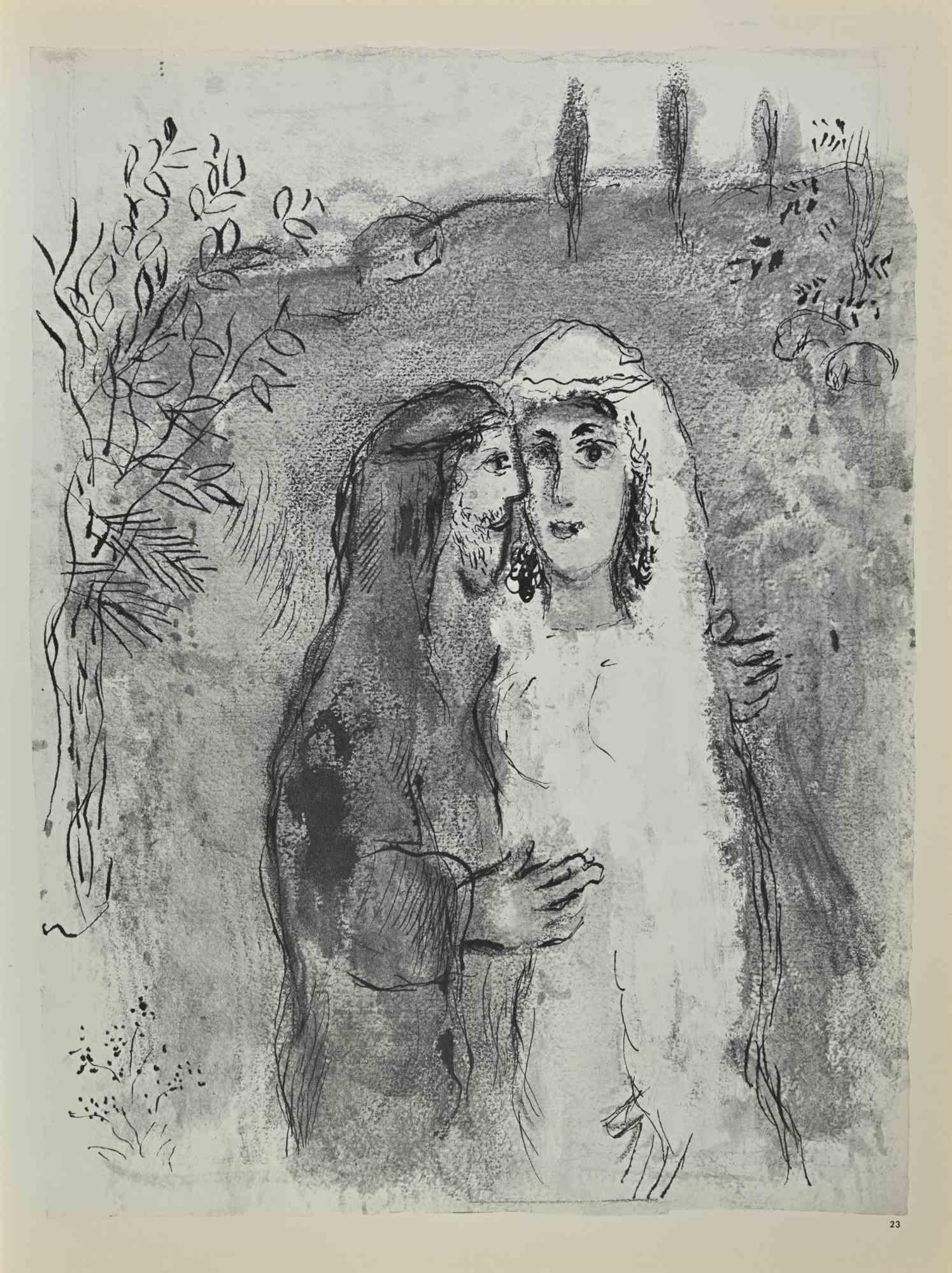 Rachel et Jacobs est une œuvre d'art réalisée par March Chagall, dans les années 1960.

Lithographie sur papier brun, sans signature.

Lithographie sur les deux feuilles.

Édition de 6500 lithographies non signées. Imprimé par Mourlot et publié par