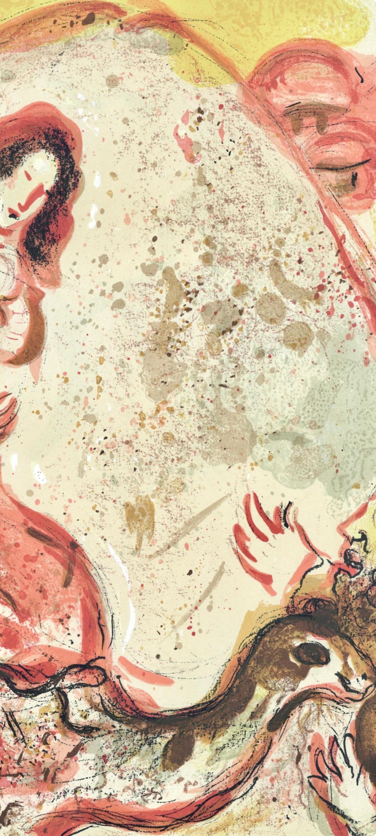 Rachel dérobe les Idoles de son Père (Mourlot 230-77; Cramer 42) - Orange Figurative Print by Marc Chagall