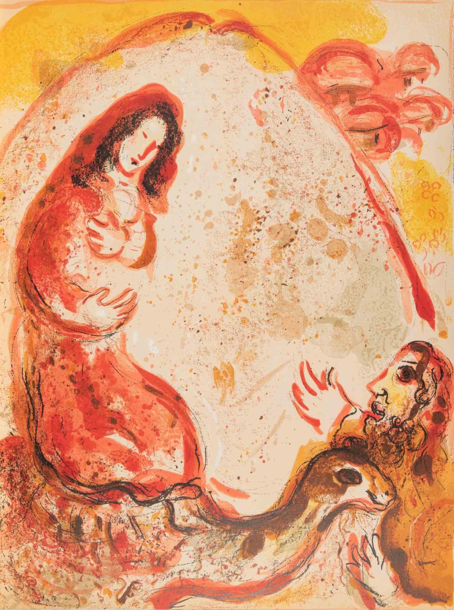 Litografía en color realizada por Marc Chagall en 1960 para ilustrar "La Biblia". 

Edición de 6500 ejemplares, publicada por Tériade en los nº 33 y 34 de la Revista de Arte Verve.

Impreso por Mourlot y Draeger Frères, París.

Ref. Cramer Libros