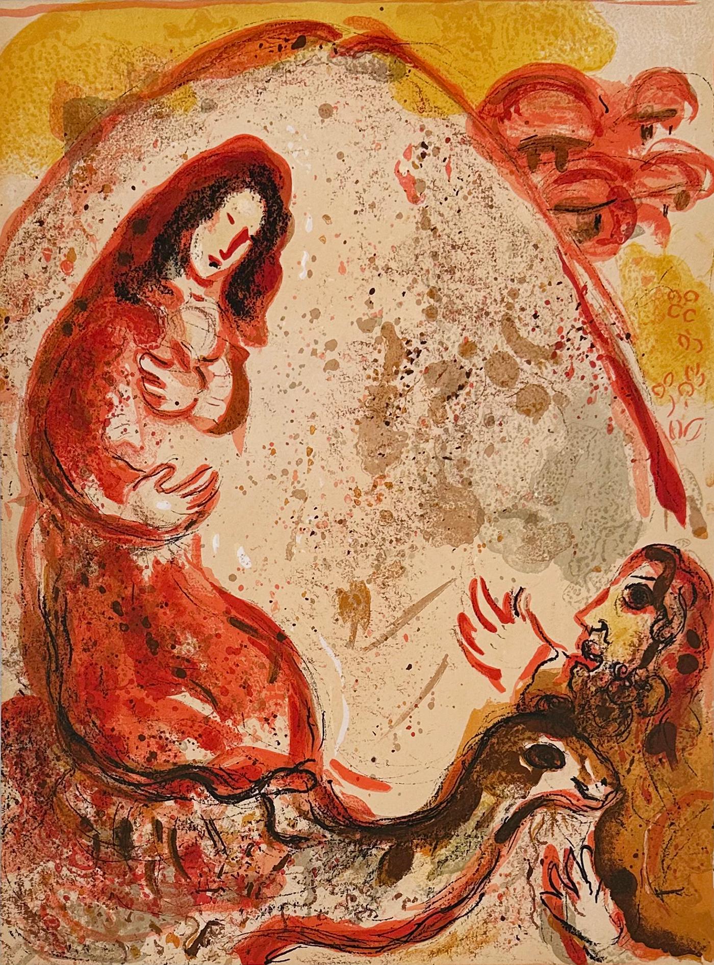 Marc Chagall Figurative Print - Rachel Hides Her Father's Household Goods, from 1960 Drawings for the Bible