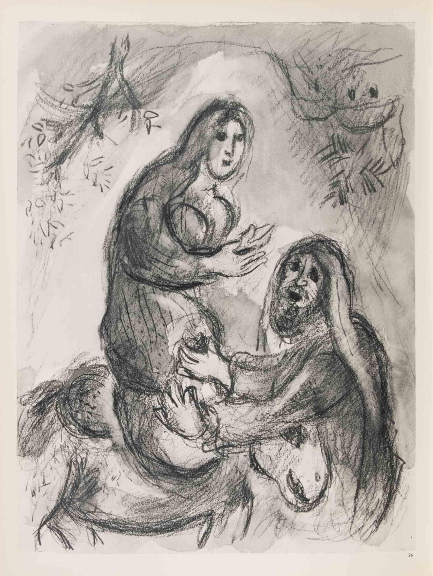 Rachel leaves with Jacob - Héliogravure by Marc Chagall - 1960 For Sale 1