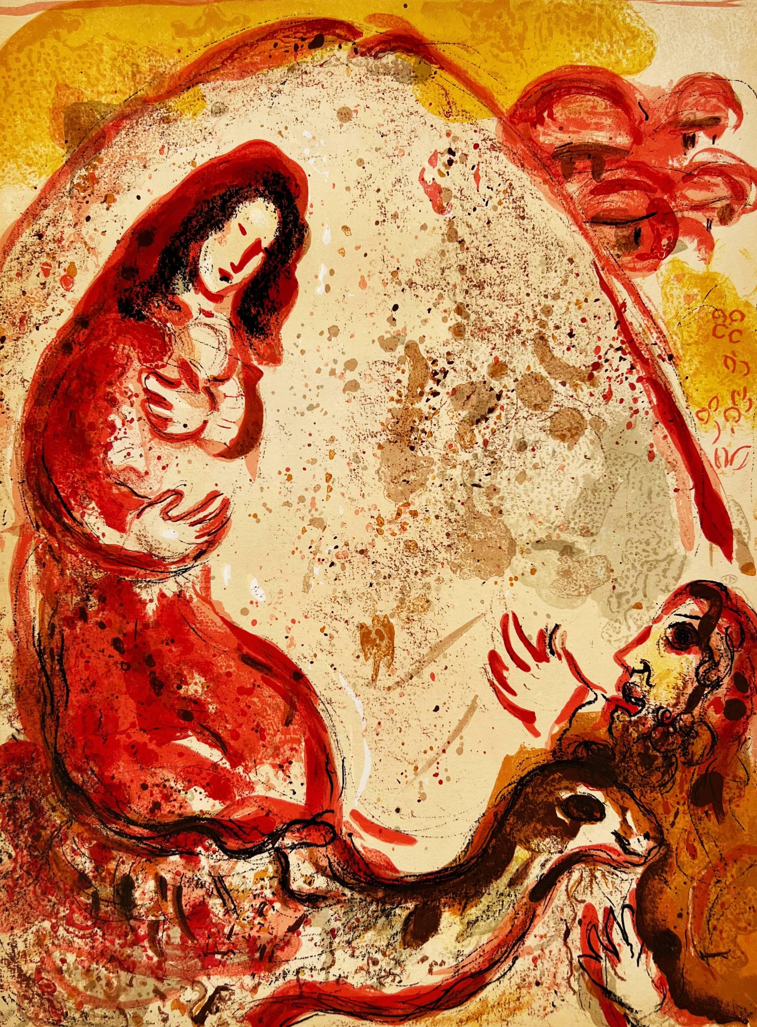 Marc Chagall Figurative Print – Rachel stiehlt die Bildnisse ihres Vaters