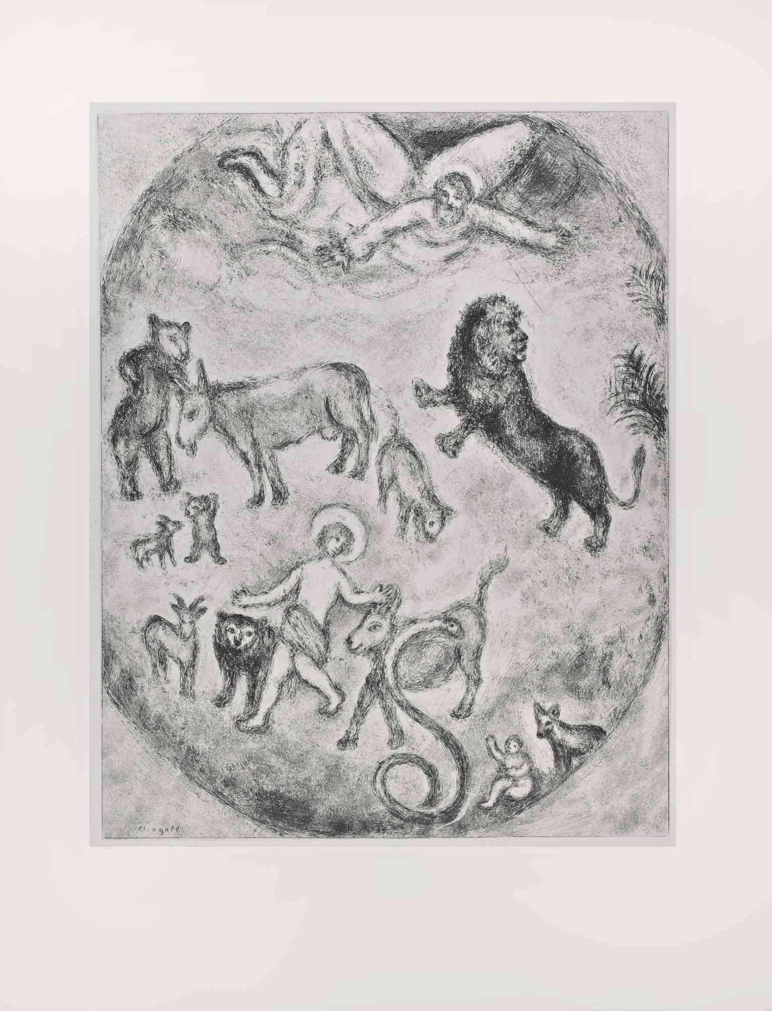 Etching on Montval wove paper, realized by Marc Chagall in 1931-39 and published by Tériade in 1956.

Edition of 275+30 out of commerce copies.

Not signed nor numbered, as issued.

Excellent impression with full margins a a bright and fresh
