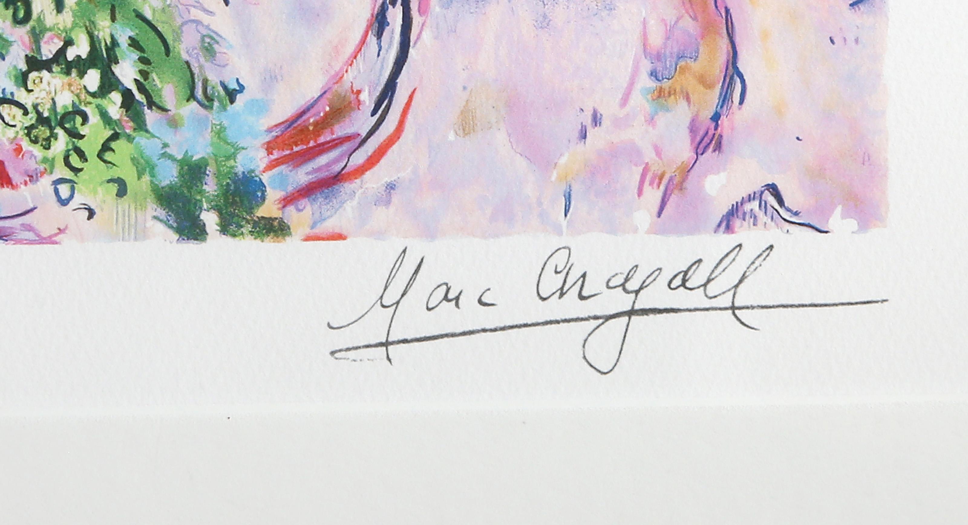 Red Bouquet with Lovers, Modern Giclee on Paper after Marc Chagall For Sale 1