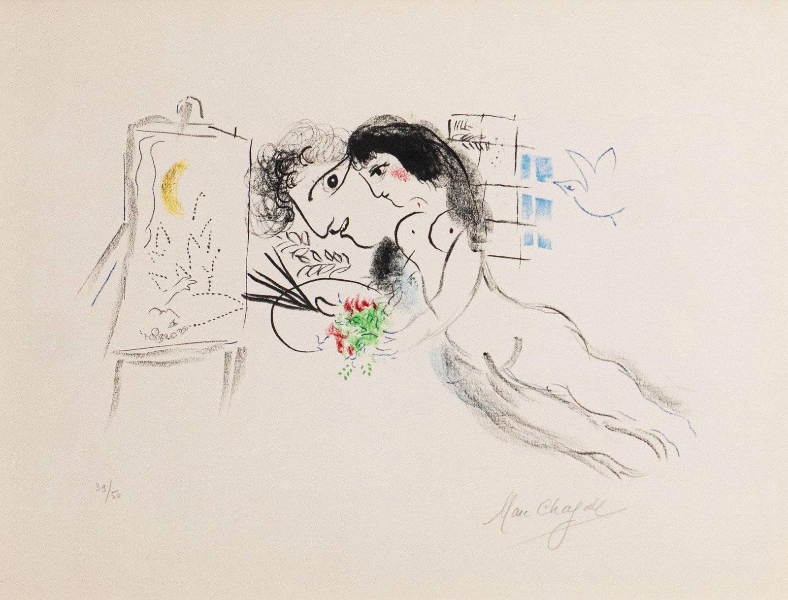 Rêve familier - Beige Figurative Print par Marc Chagall