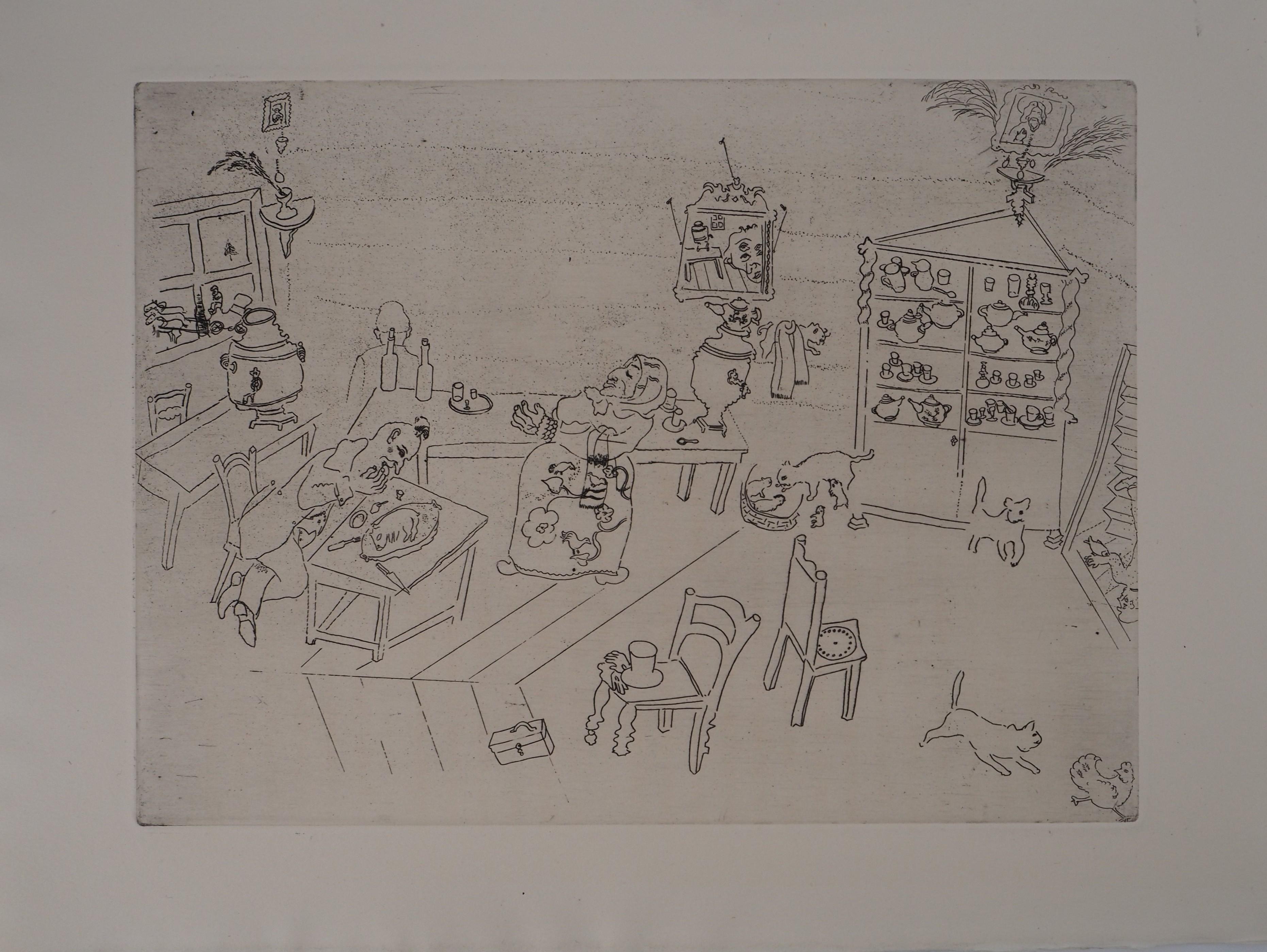 Russian Tavern (Meal at the Traktir) - Original Etching - Ref. Sorlier #20