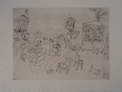 Russian Tavern (Meal at the Traktir) - Original Etching - Ref. Sorlier #20