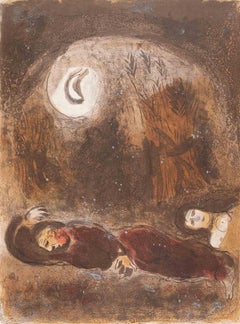 Ruth und Booz schlafen - Lithographie von Marc Chagall - 1960