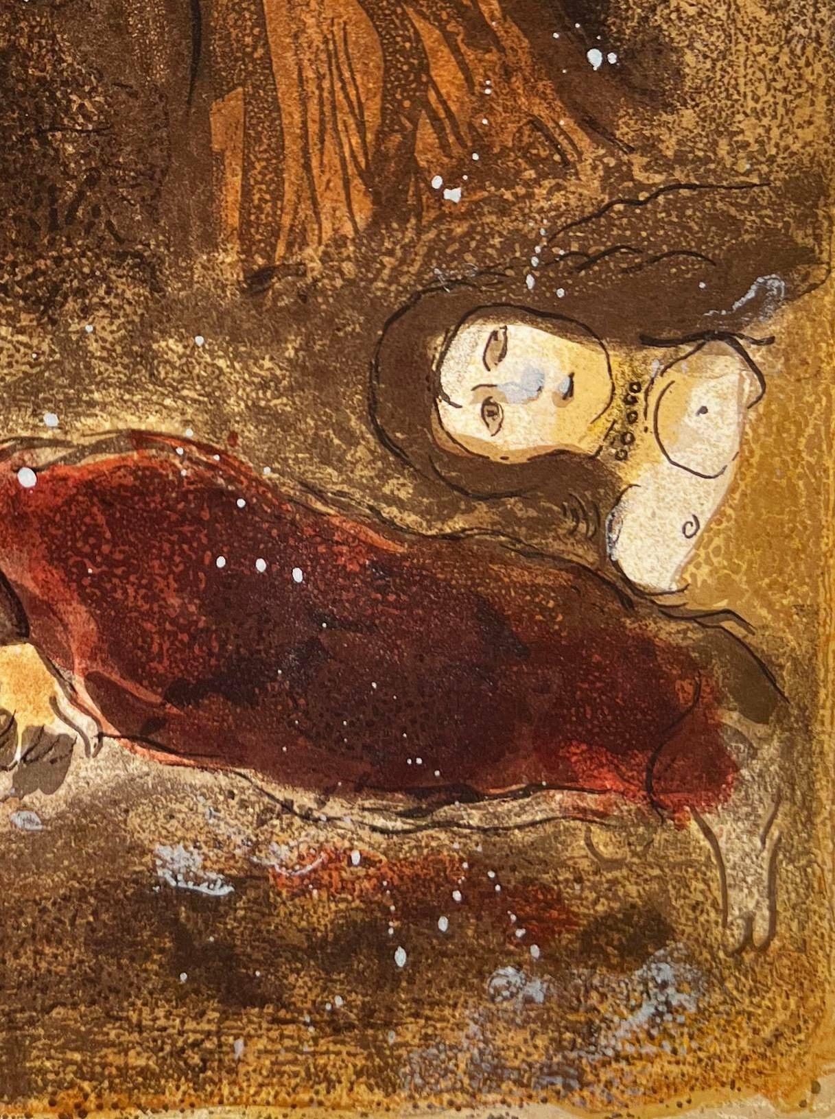 Marc Chagall (1887-1985) - Ruth at the feet of Boaz
 
Lithograph from 1960.

Dimensions of work: 35 x 26 cm

Publisher: Tériade, Paris.

The work is in Excellent condition.

Fast and secure shipment.