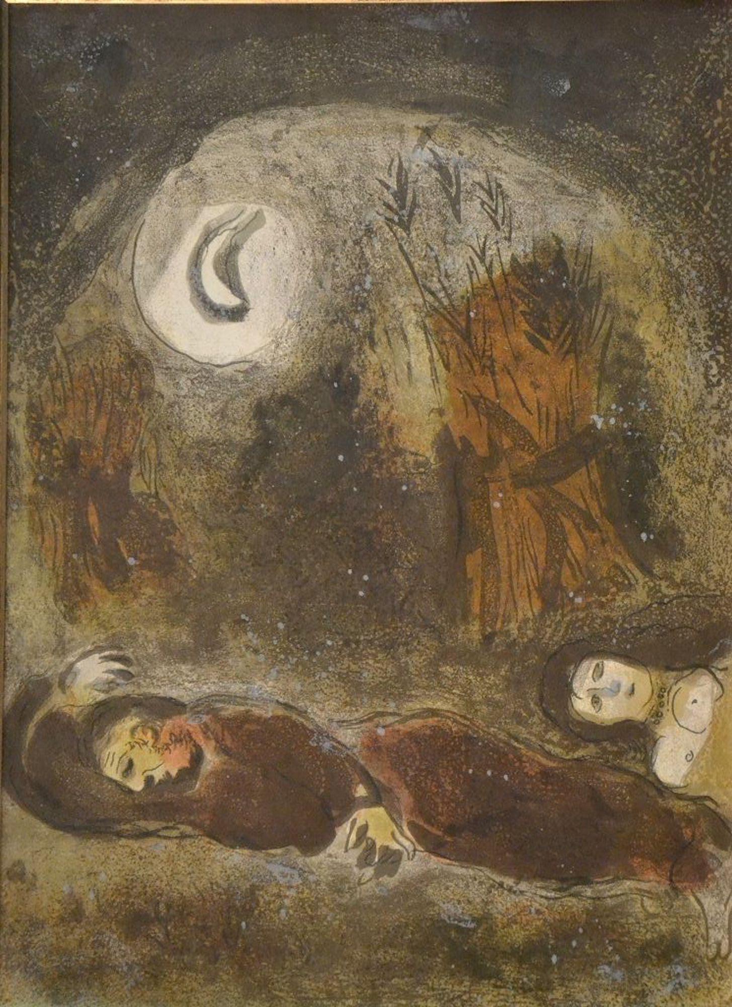 Marc Chagall Print - Ruth at the feet of Boaz- from the series "Illustrations for the Bible" -  1960
