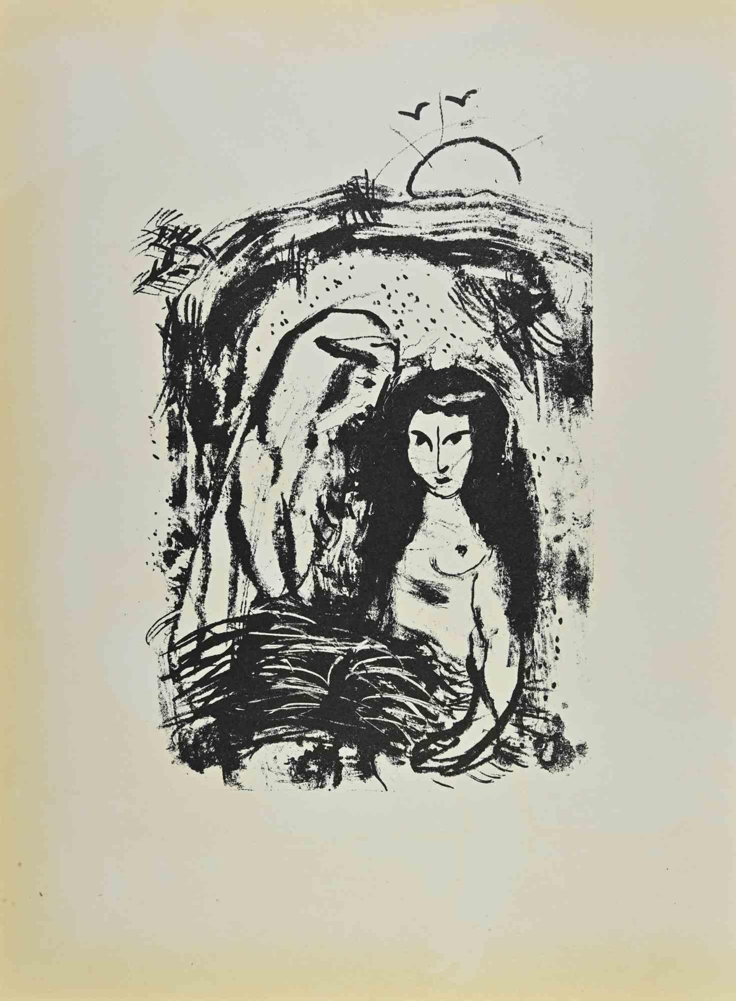 Ruth zu Füßen von Boaz – Lithographie von Marc Chagall – 1960 im Angebot 1