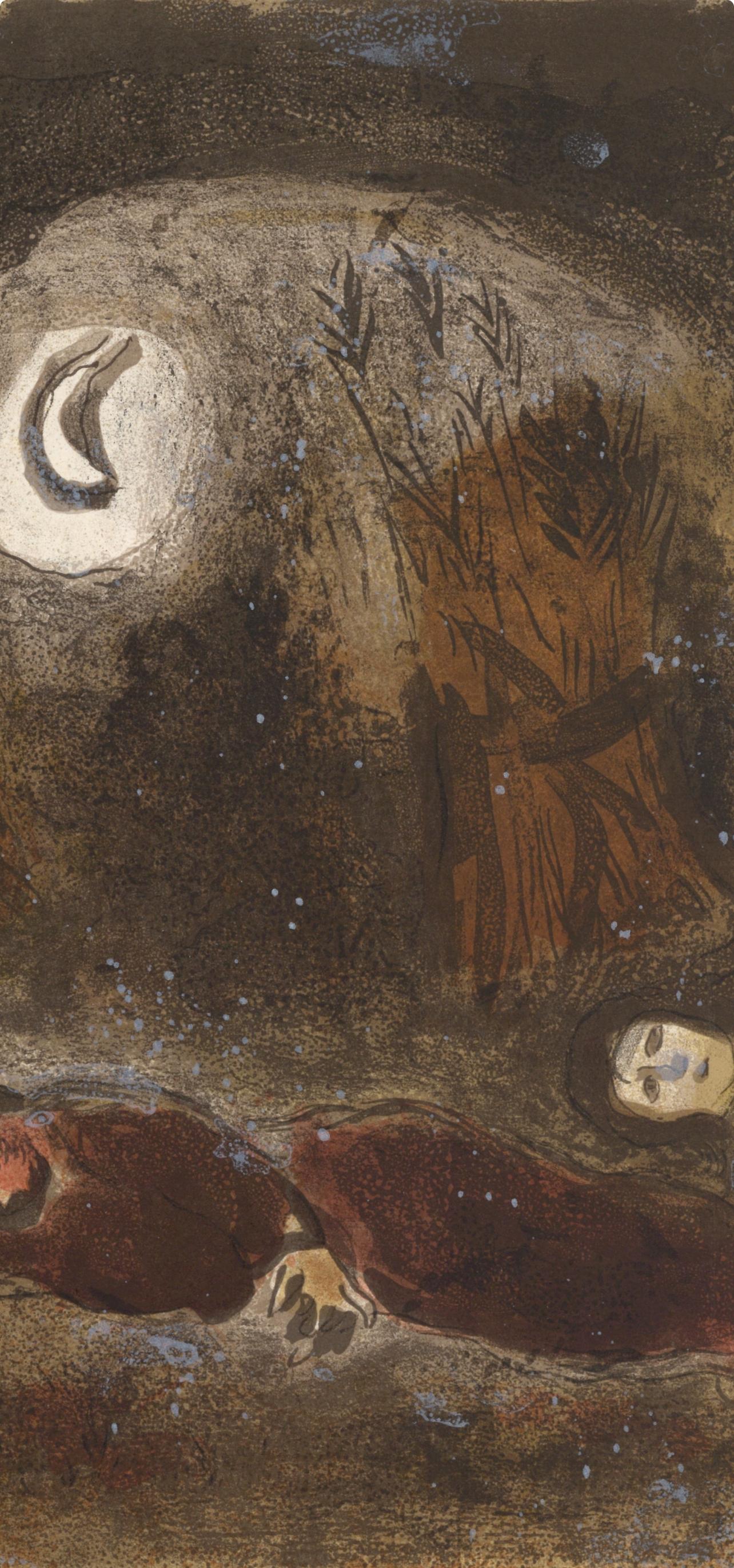 Ruth aux pieds de Booz (Mourlot 230-77; Cramer 42) - Brown Figurative Print by Marc Chagall