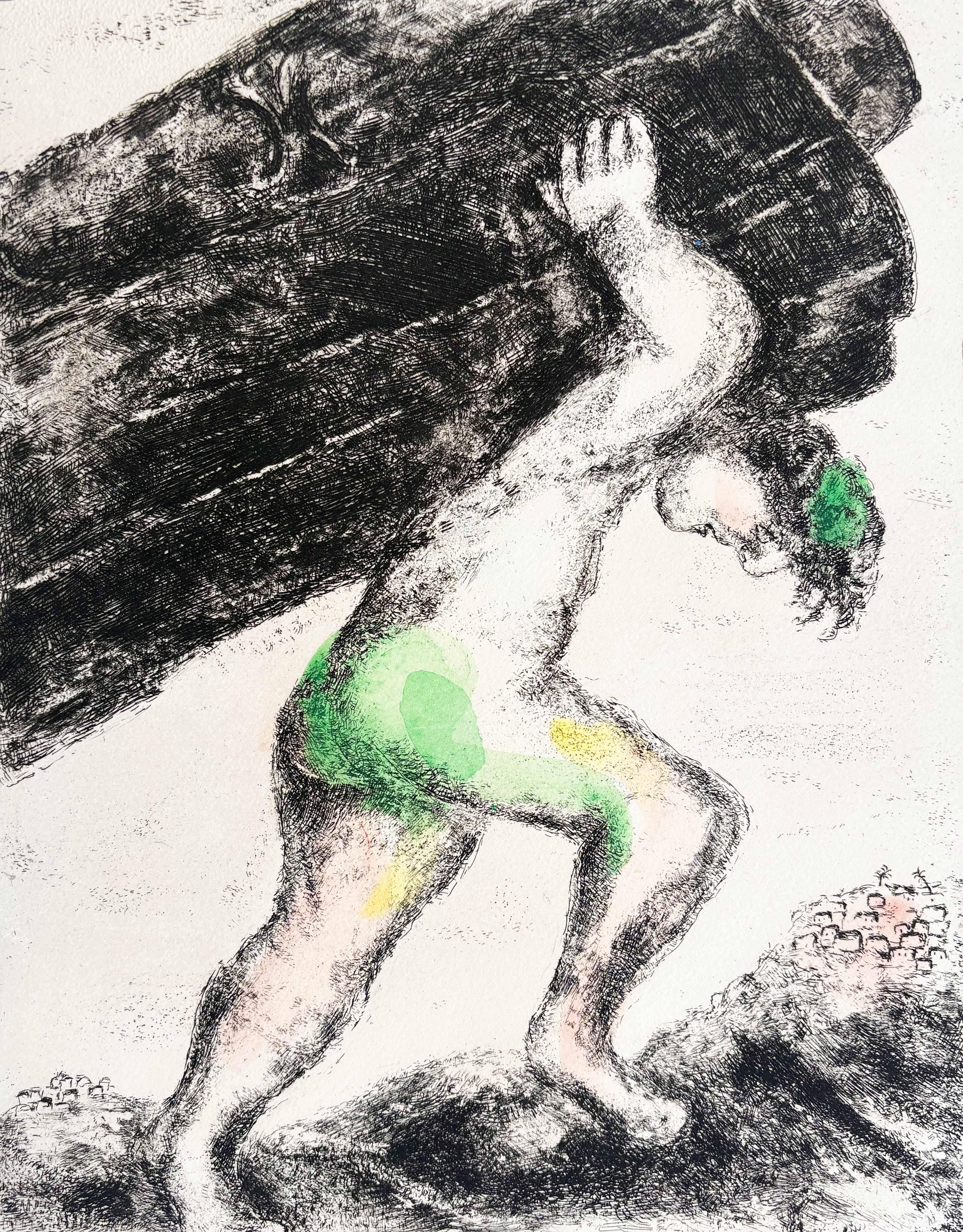 Marc Chagall Figurative Print - Samson Carries Off the Gates of Gaza, from: The Bible - Judaica Samson Unique