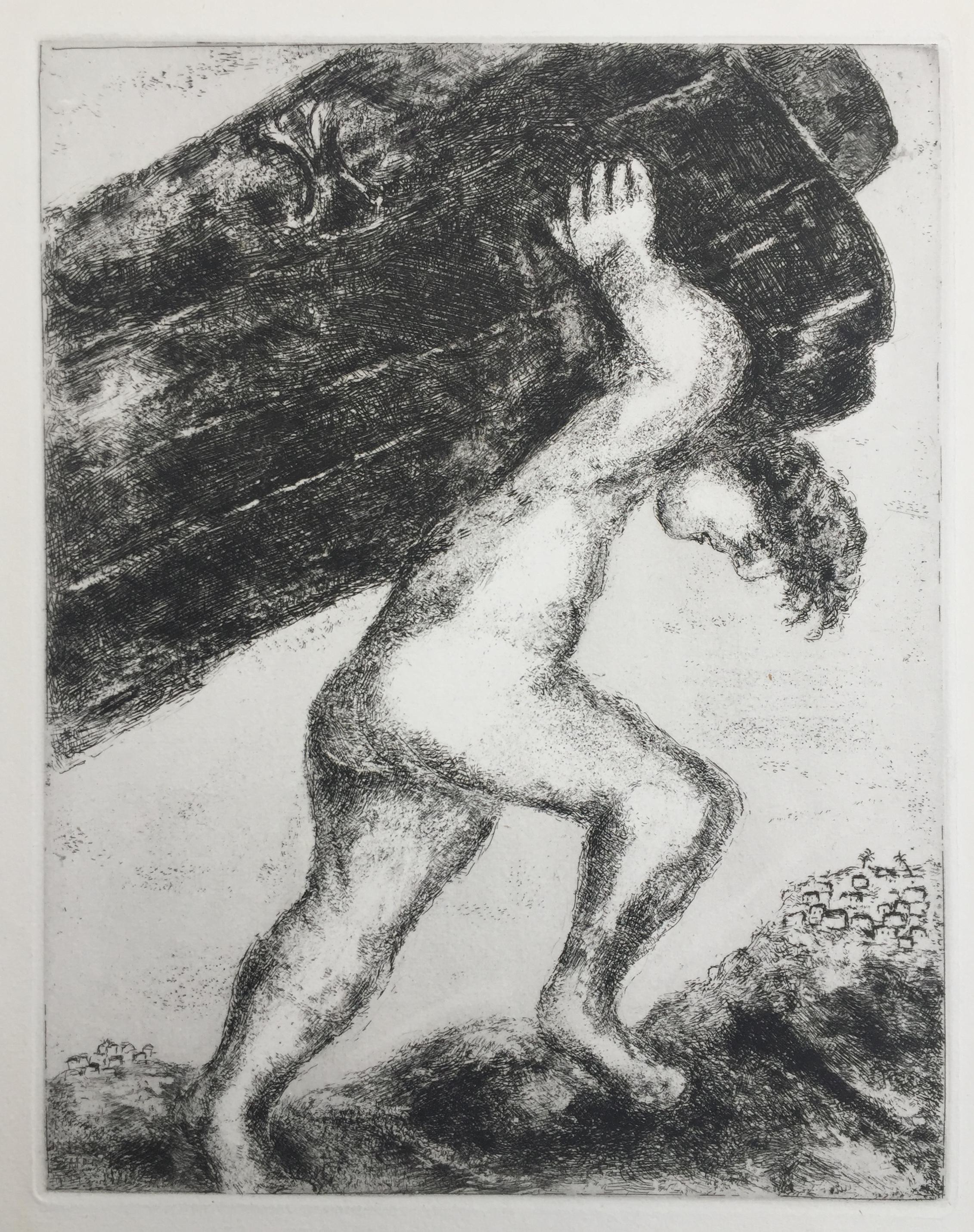 Marc Chagall Figurative Print - Samson Carrying The Gates of Gaza