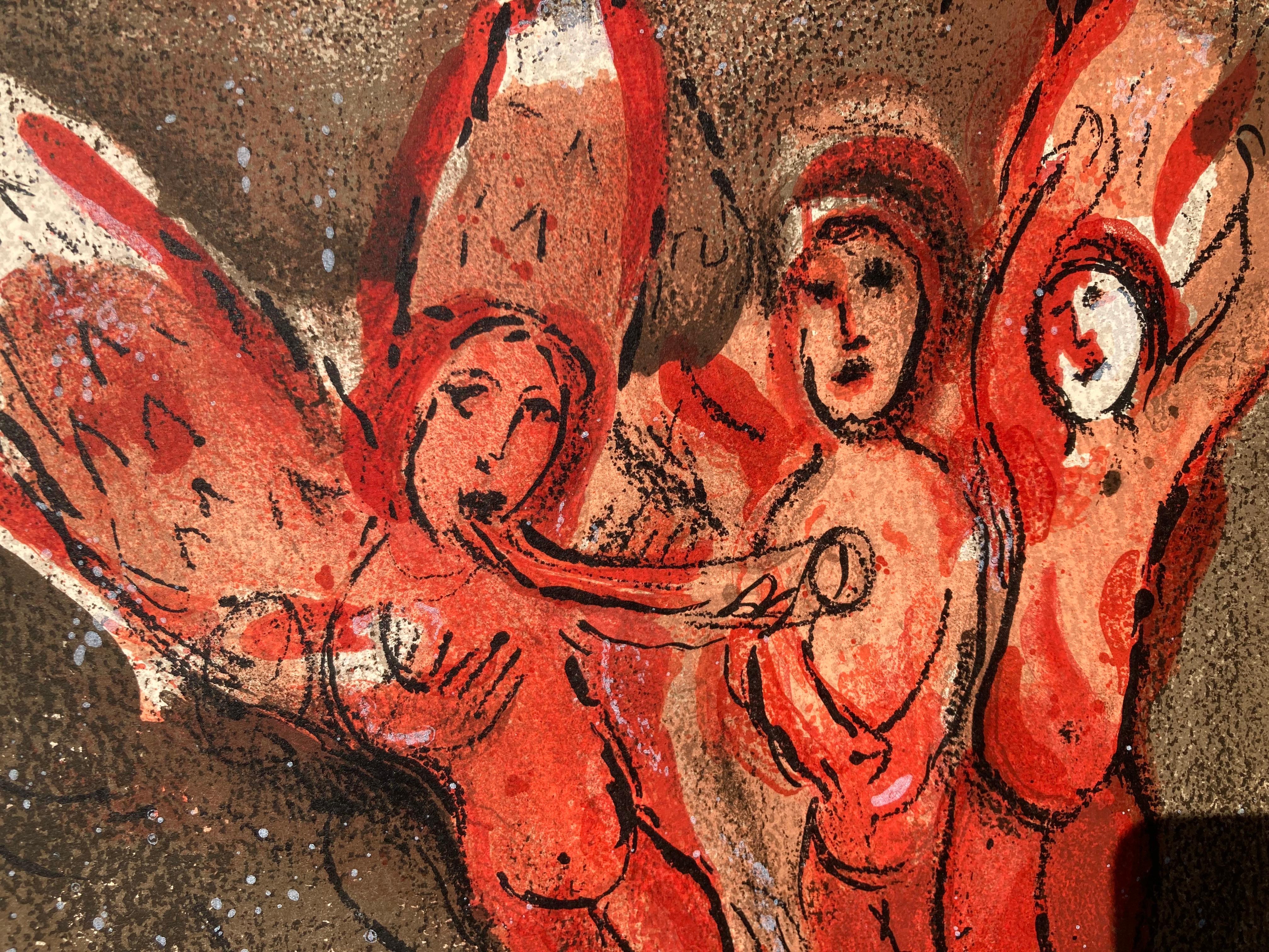 SARA UND DIE ANGELN  - aus der Bibel (Moderne), Print, von Marc Chagall