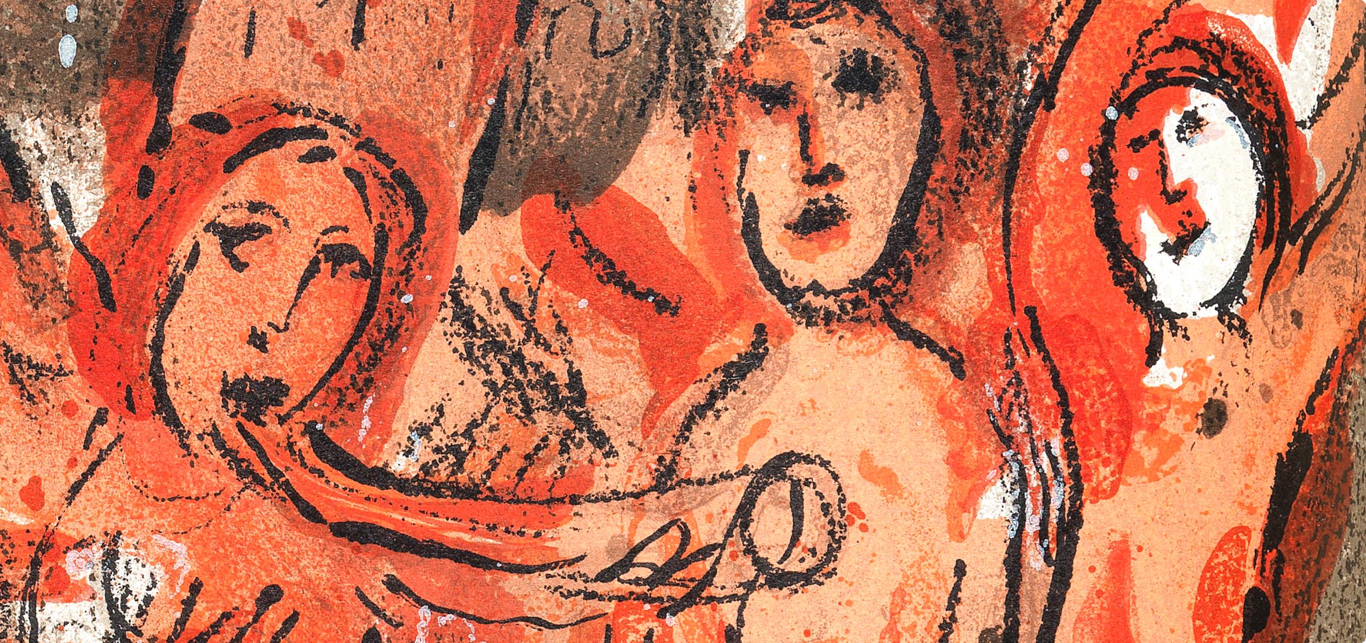 Sara et les Anges (Mourlot 230-77; Cramer 42), Dessins Pour La Bible - Brown Landscape Print by Marc Chagall