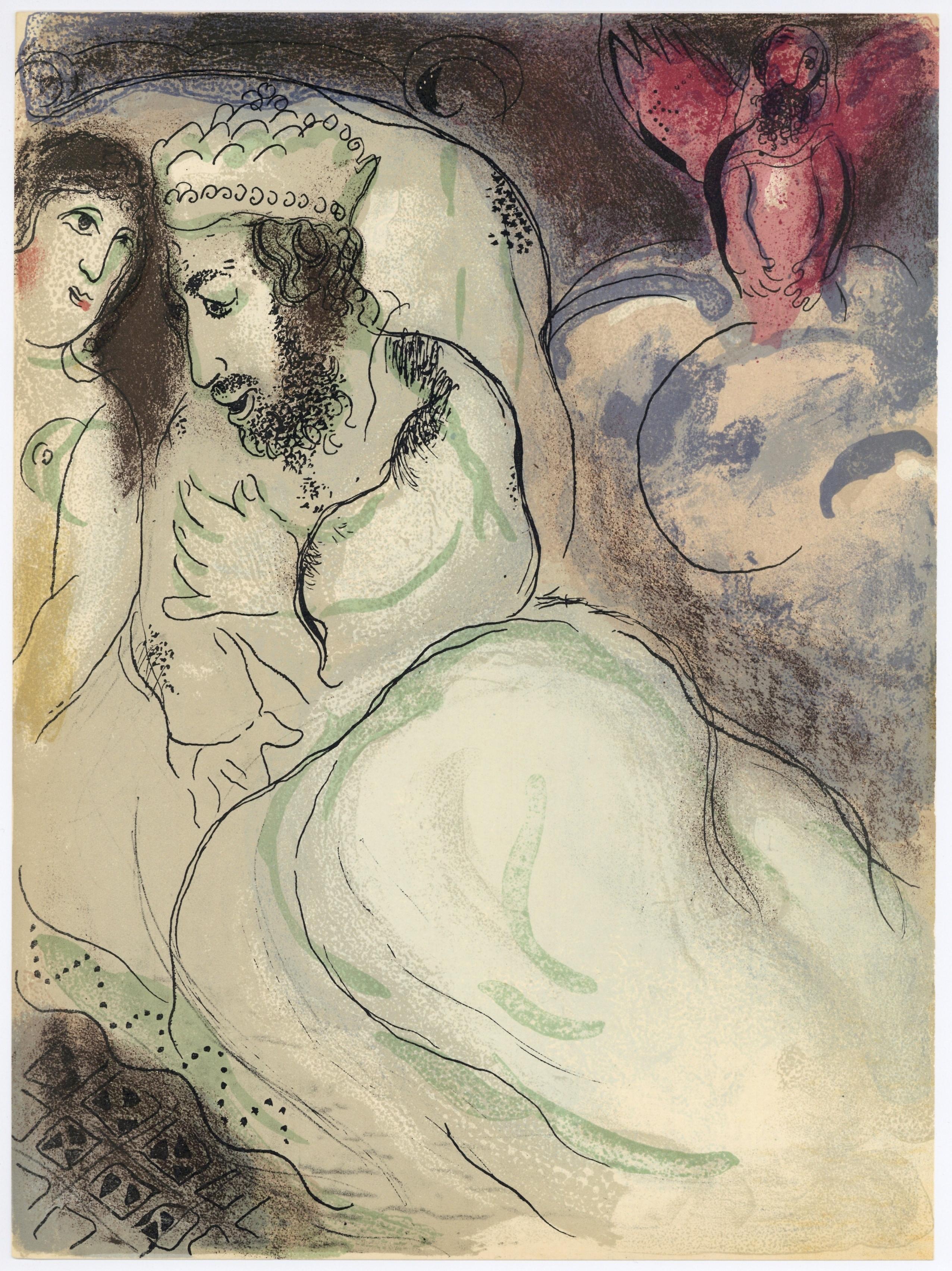 Portrait Print Marc Chagall - ""Sarah et Abimelech""  lithographie originale