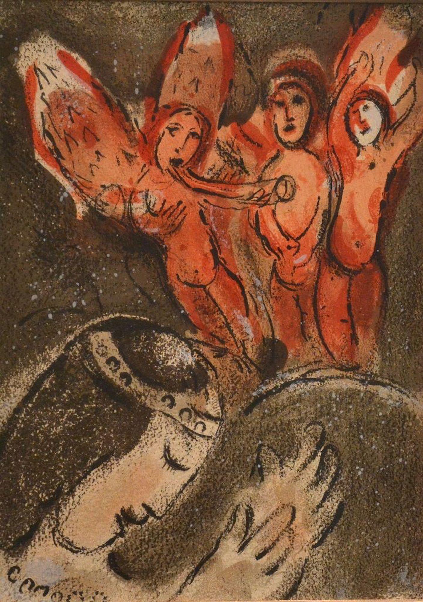 Marc Chagall Figurative Print – Sarah und die Engel - aus der Serie "Illustrationen für die Bibel" - 1960