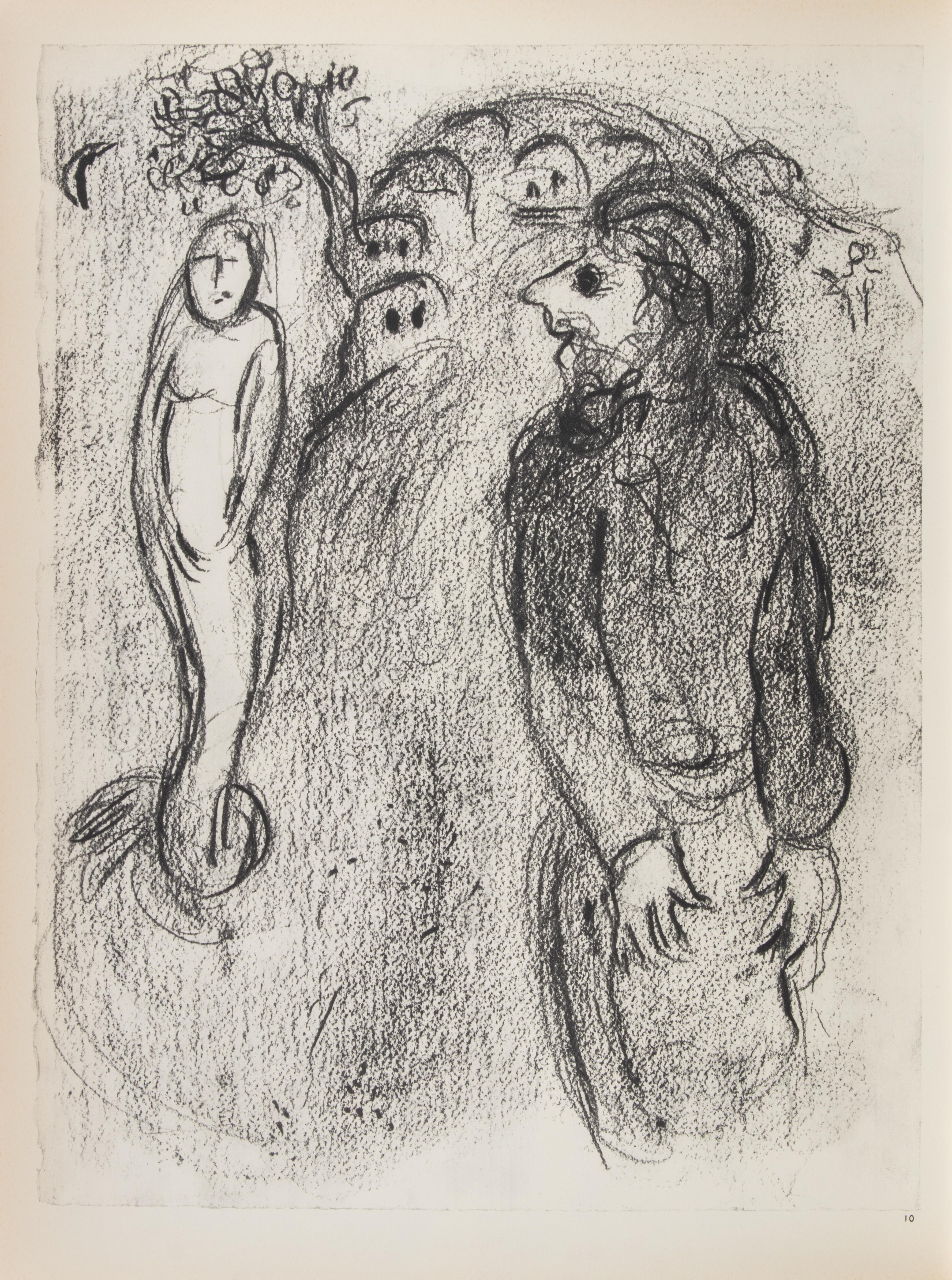 Sara y los ángeles - Heliograbado de Marc Chagall - 1960 en venta 1