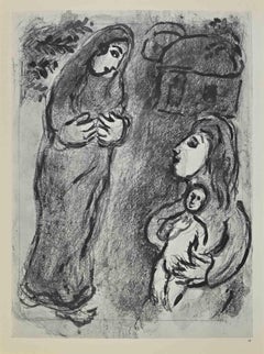 Sarah y los ángeles - Litografía de Marc Chagall - 1960