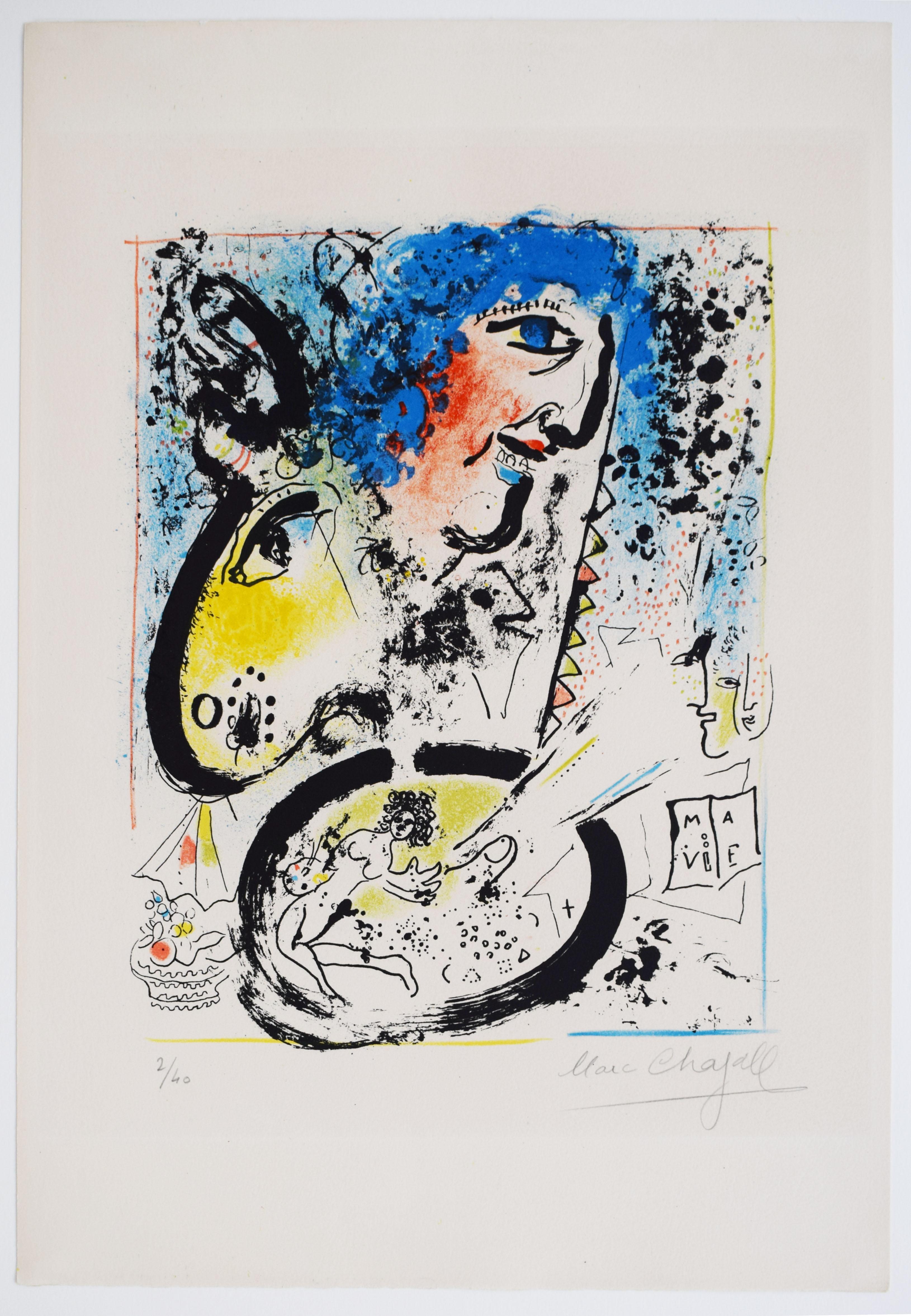 Self Portrait (Frontispiece) from, The Lithographs of Chagall, Volume I - French - Print by Marc Chagall
