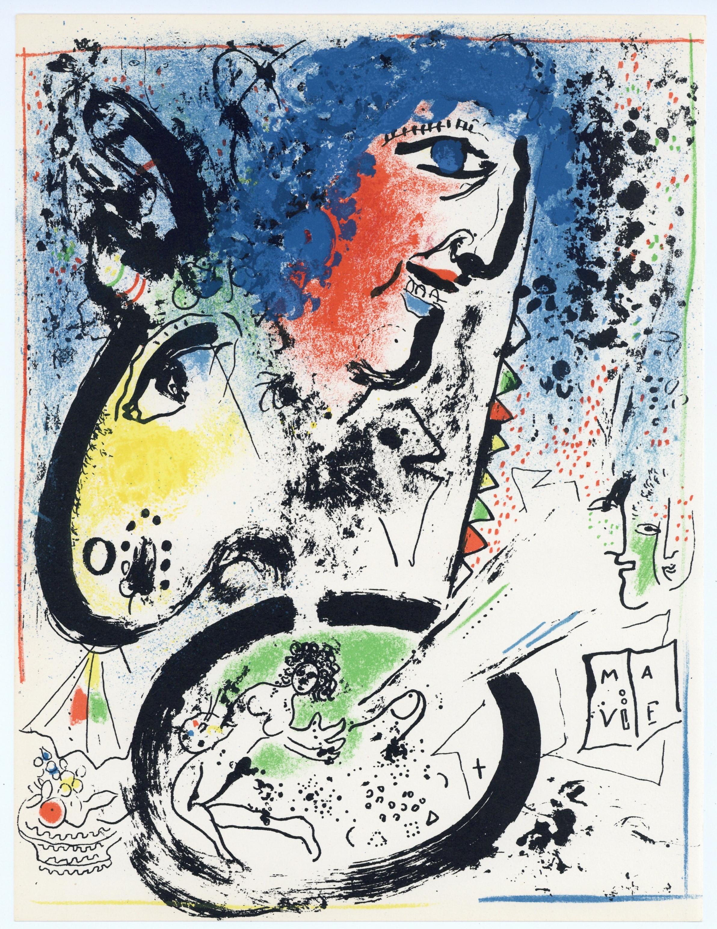 Portrait Print di Marc Chagall - "Autoritratto" litografia originale