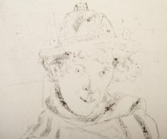 Self Portrait with Decorated Hat, Surrealist Etching by Marc Chagall