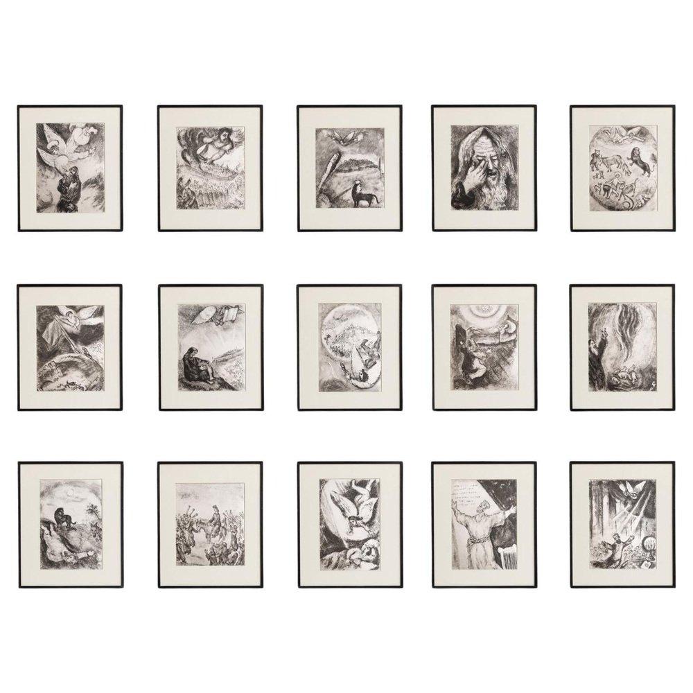 Set of 15 Marc Chagall, Biblical Series, 1956, Framed Heliogravures