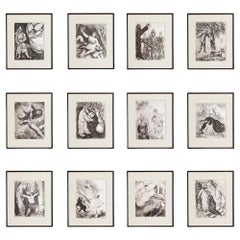 Conjunto de doce heliograbados enmarcados de Marc Chagall, «Serie bíblica», 1956
