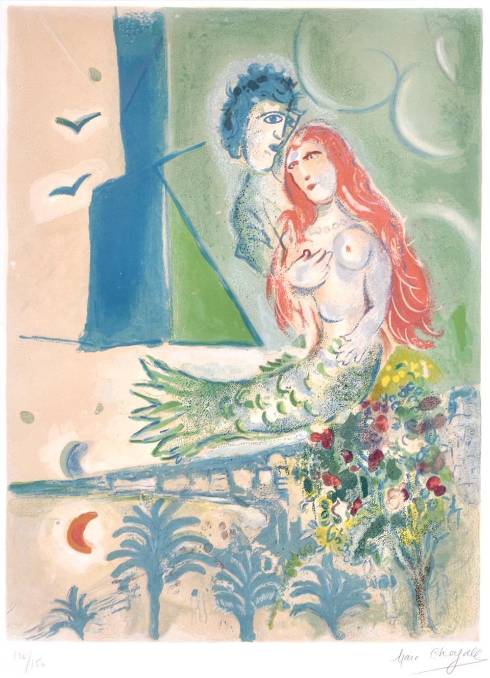 Marc Chagall Figurative Print - Sirène au poète (Siren with Poet), from Nice and the Côte d'Azur